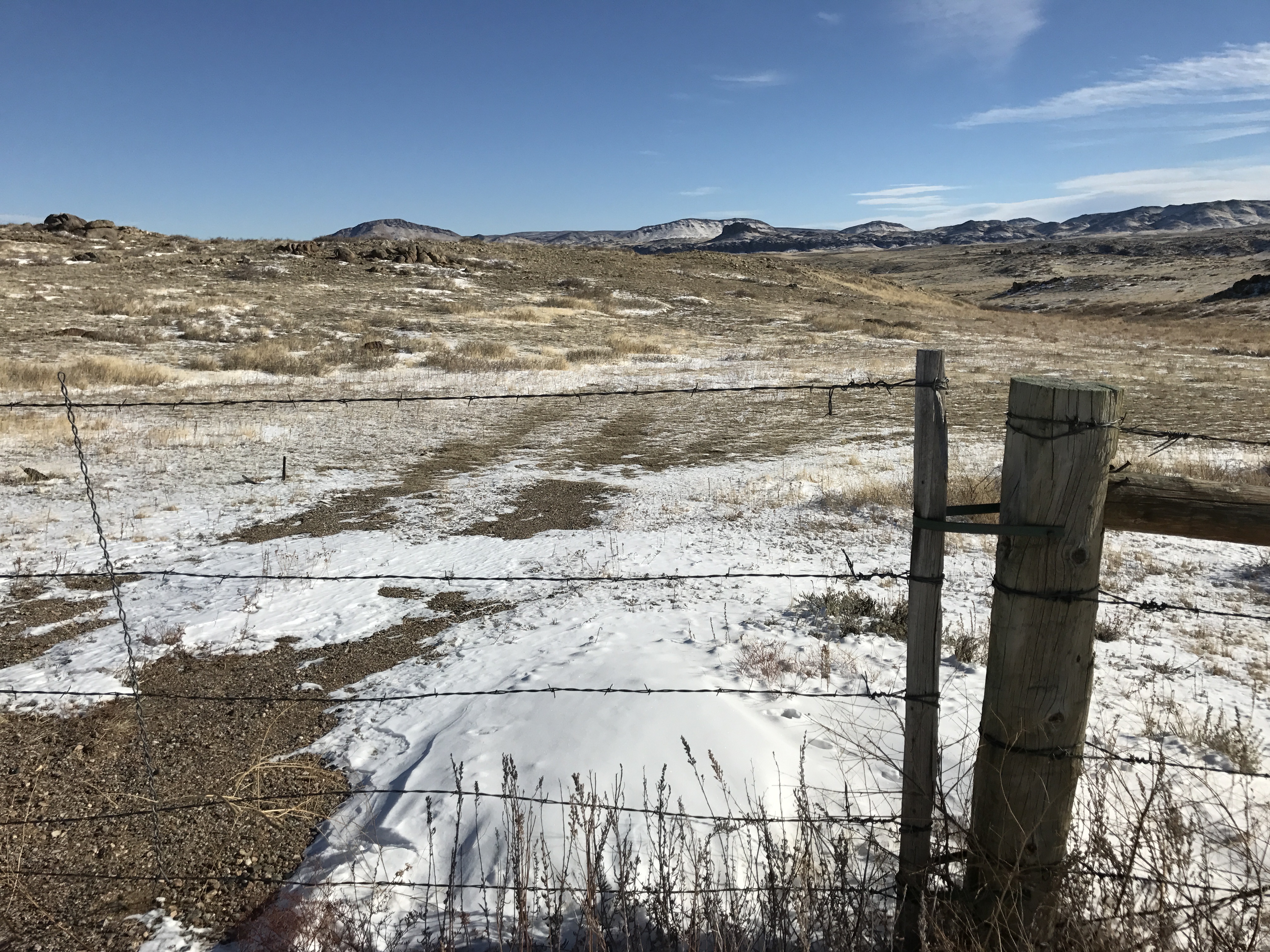 The Laramie range north of Laramie, Wyo., is a mix of private and public lands run by the U.S. Bureau of Land Management. About half of all the land in Wyoming is controlled by the federal government. Kirk Siegler/NPR.