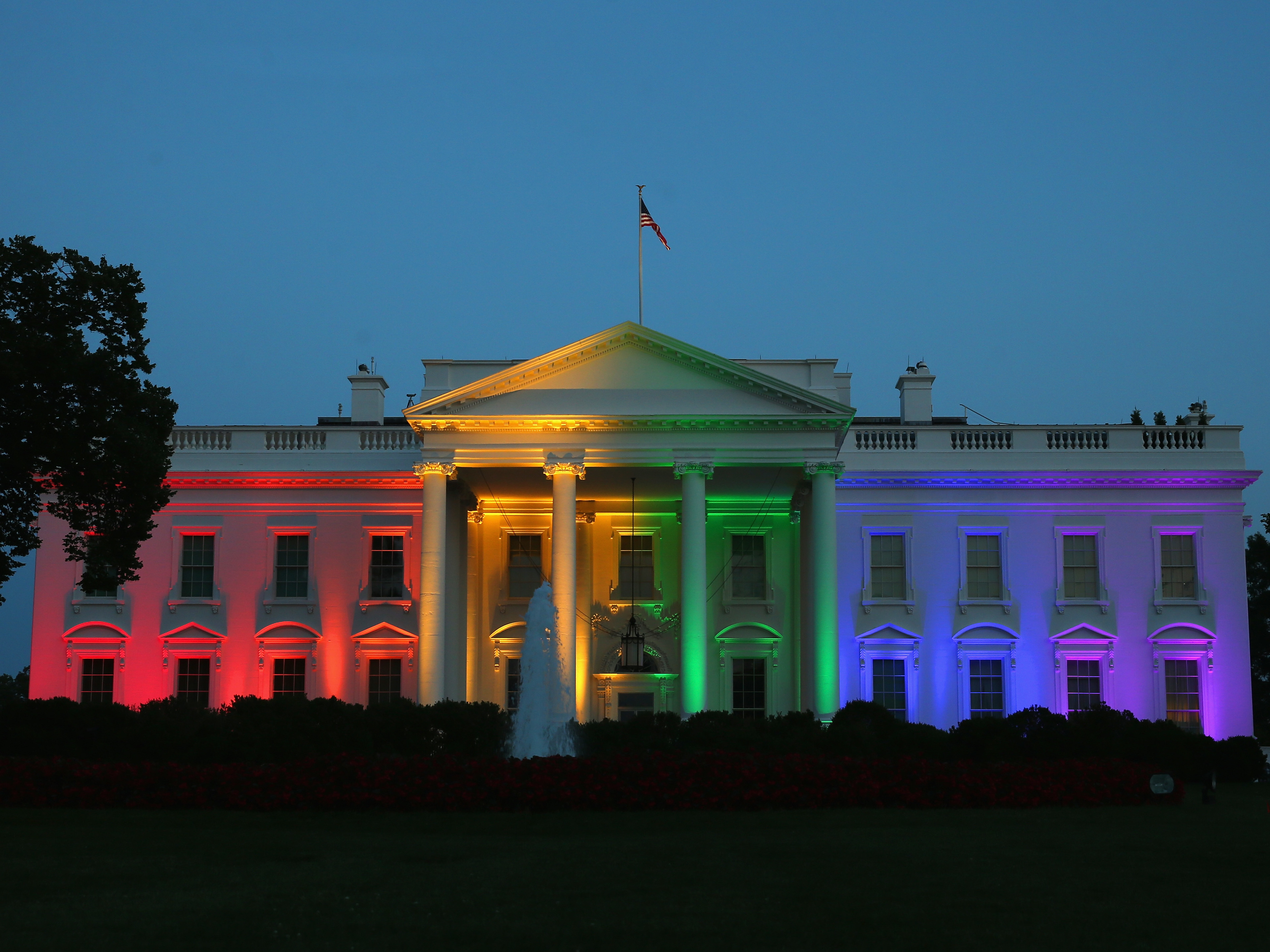 Rainbow-colored lights shine on the White House to celebrate today's U.S. Supreme Court ruling in favor of same-sex marriage June 26, 2015 in Washington, DC. (Mark Wilson/Getty Images)