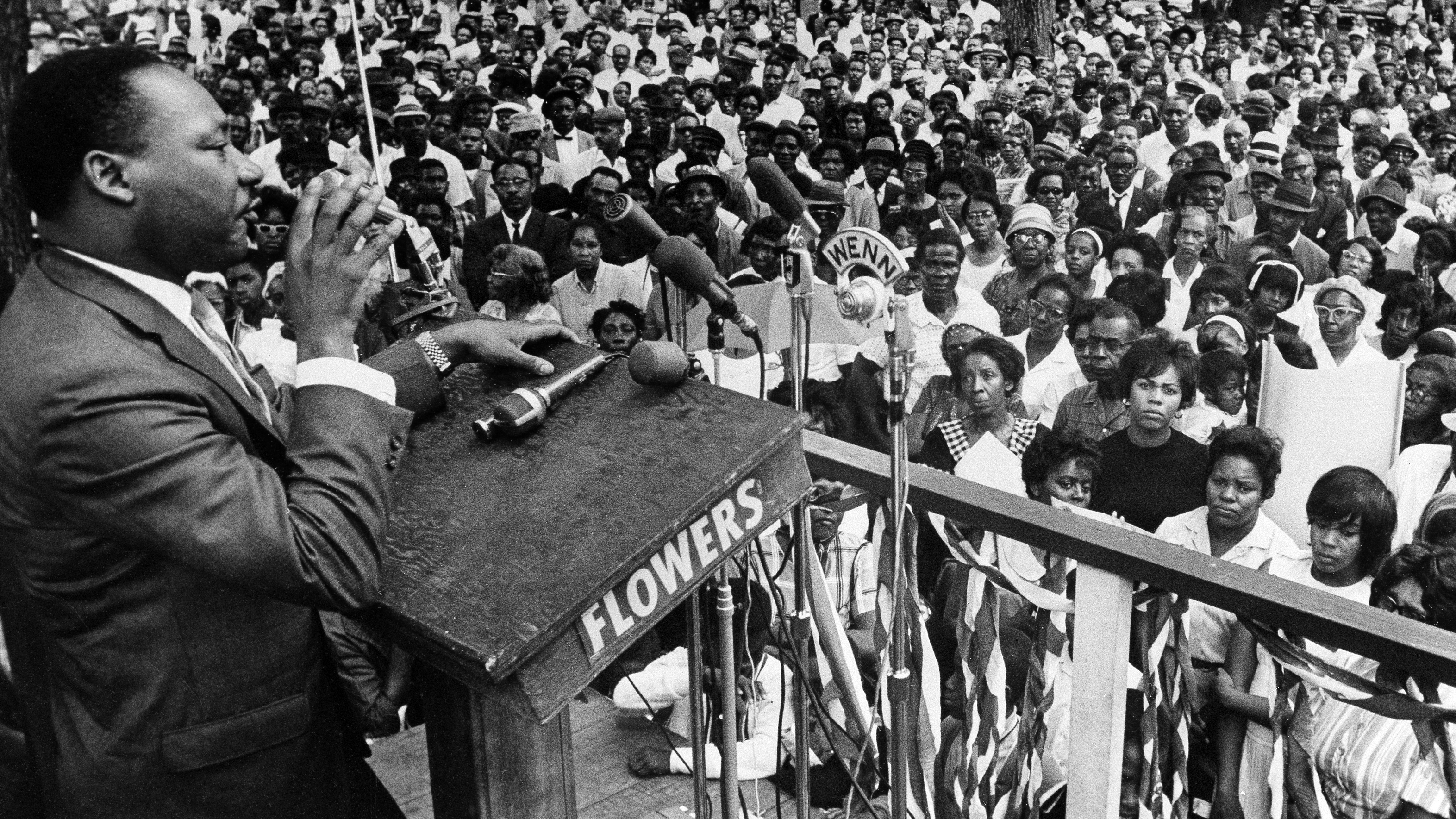 The Rev. Martin Luther King Jr. addresses a crowd in Birmingham, Ala., in 1966. President Obama has designated an historic civil rights district in Birmingham as a national monument.