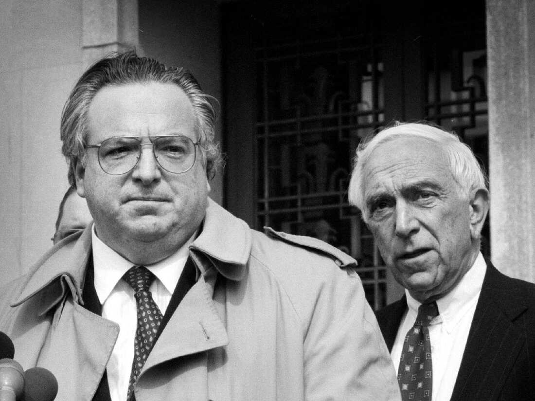 Steve Flatow, left, and Sen. Frank Lautenburg (D-NJ) held a press conference on the steps of the U.S. District courthouse to announce a judgement in the lawsuit brought by the family of Alisa Flatow.