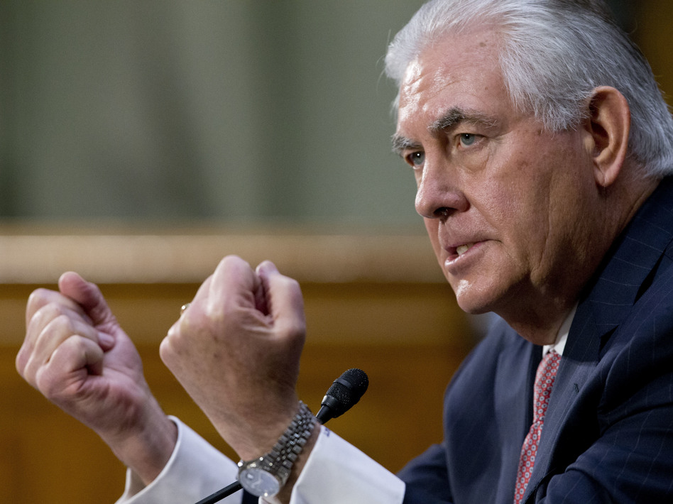 Secretary of State-designate Rex Tillerson suggested at his confirmation hearing that a Trump administration would be willing to wage a showdown over China's recent island building in the South China Sea. (Steve Helber/AP)