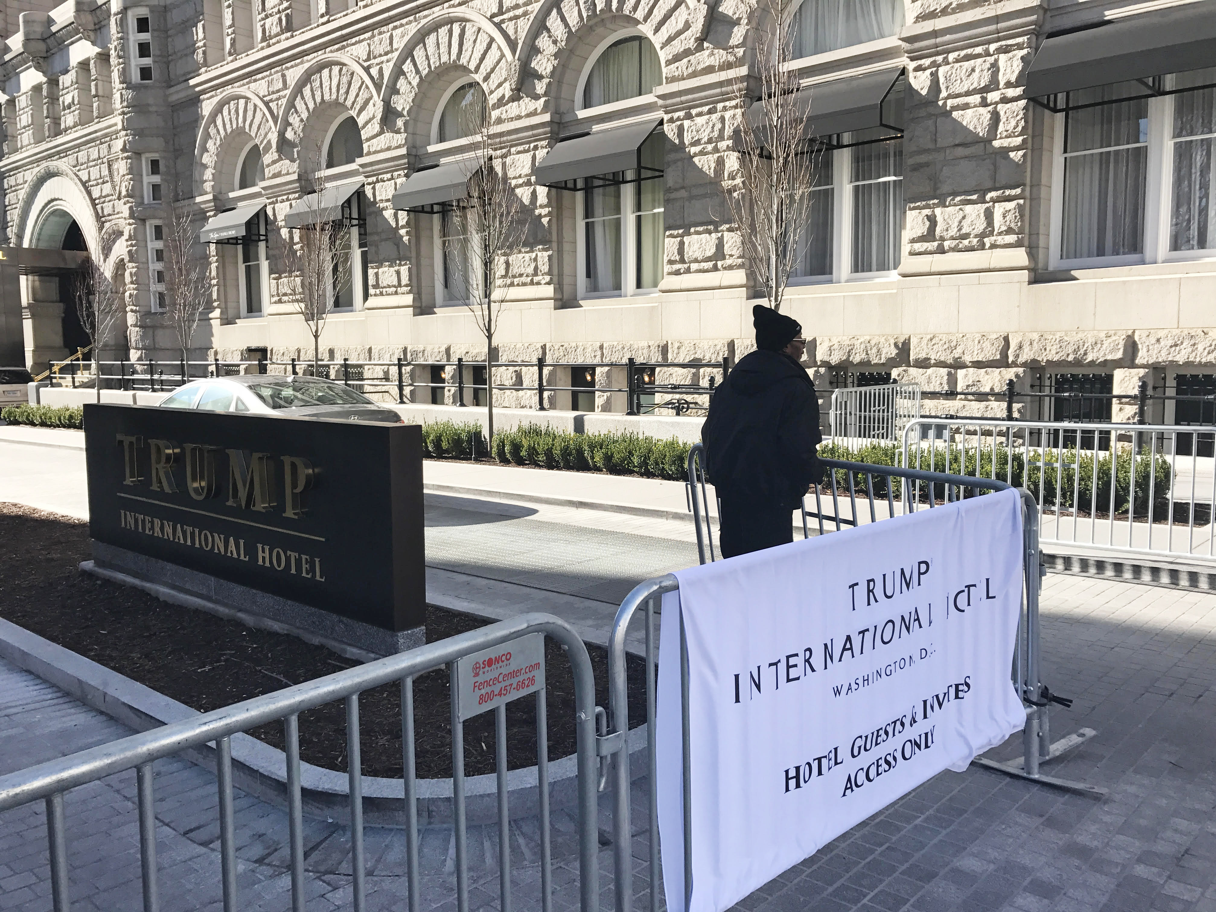 A barricade is set up outside the Trump International Hotel in Washington, D.C. (Lucia Maffei/NPR)