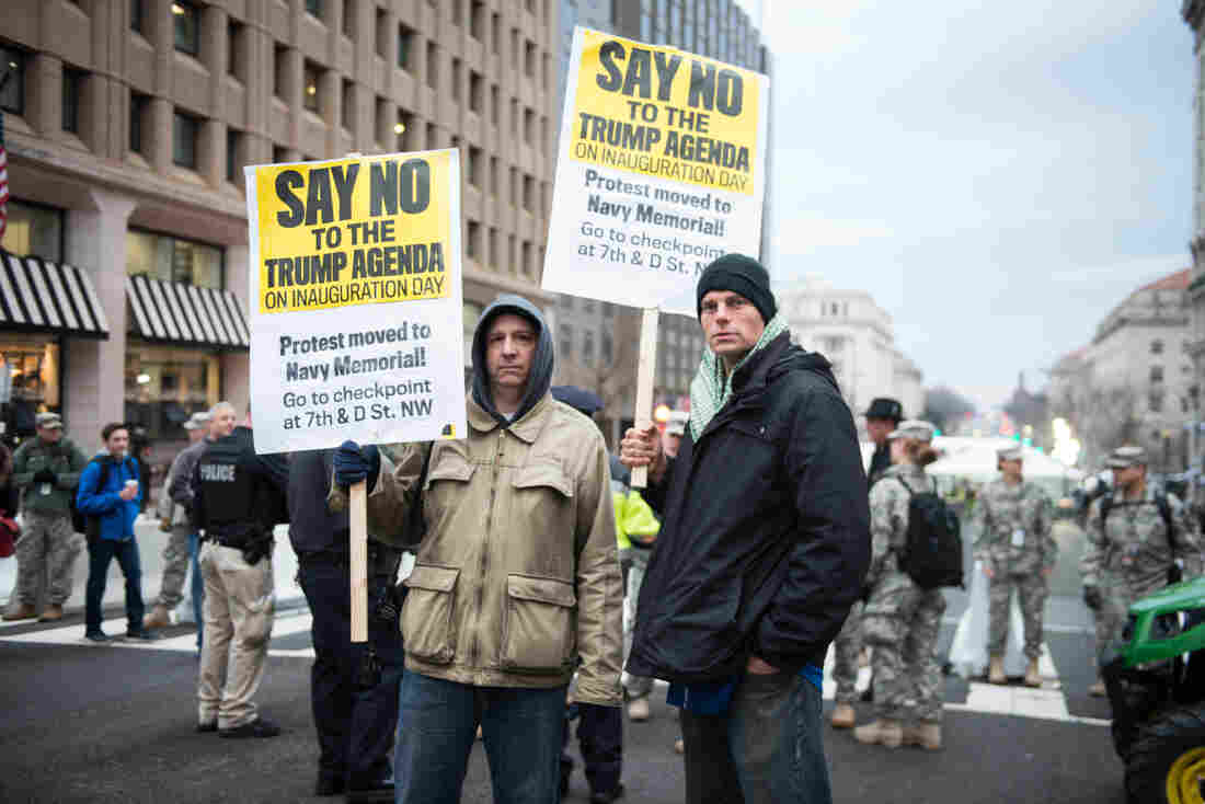 Roger Scott (left) and Daniel Shaw have been to several inaugurations at which they protest with no specific party affiliation.