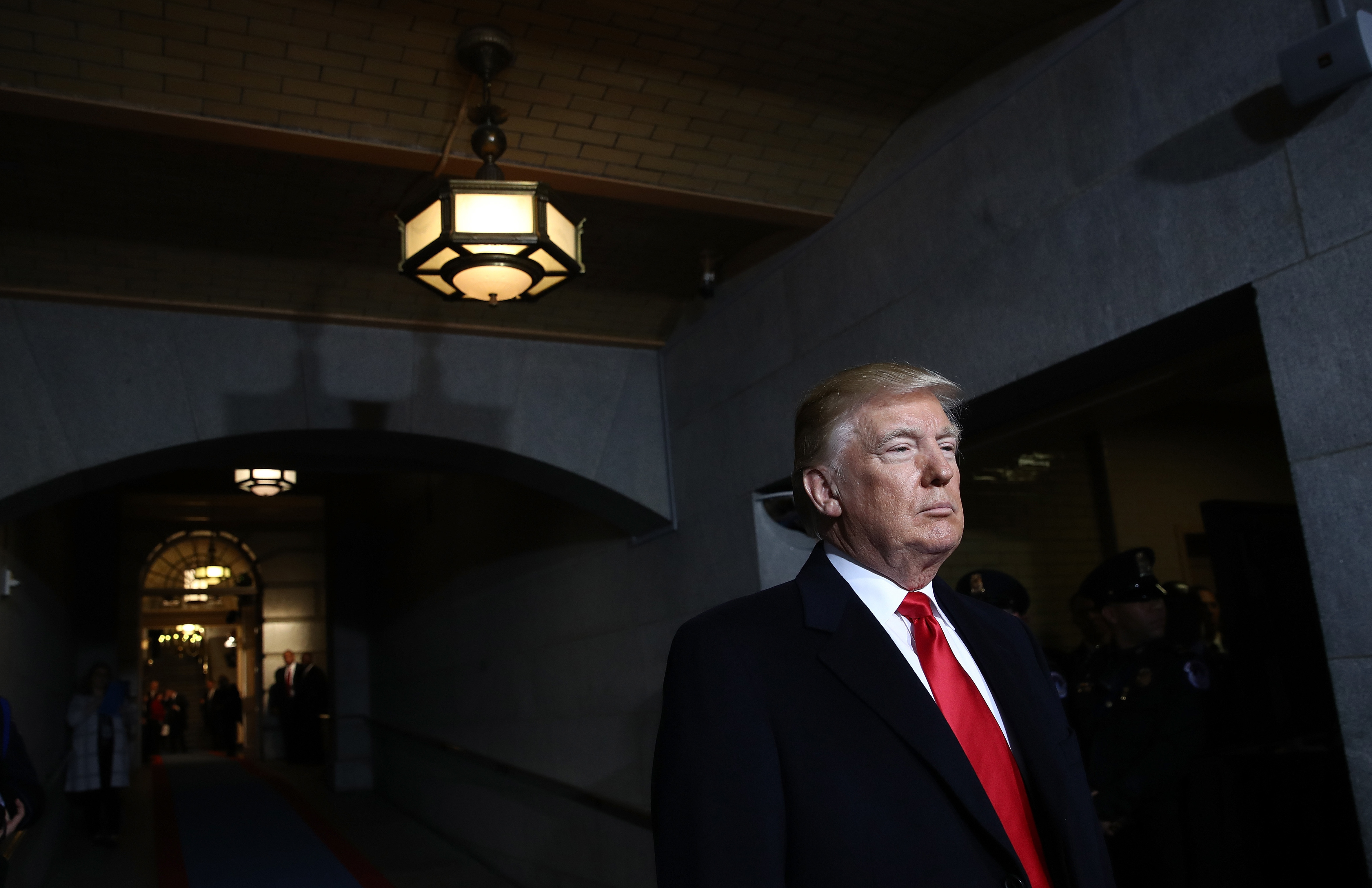 Donald Trump arrives on the West Front of the U.S. Capitol on Friday to take the stage for his inauguration ceremony. (Getty Images)