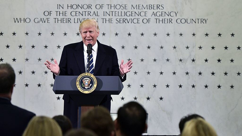 President Donald Trump speaks at CIA Headquarters in Langley, Va., on Saturday. (AFP/Getty Images)