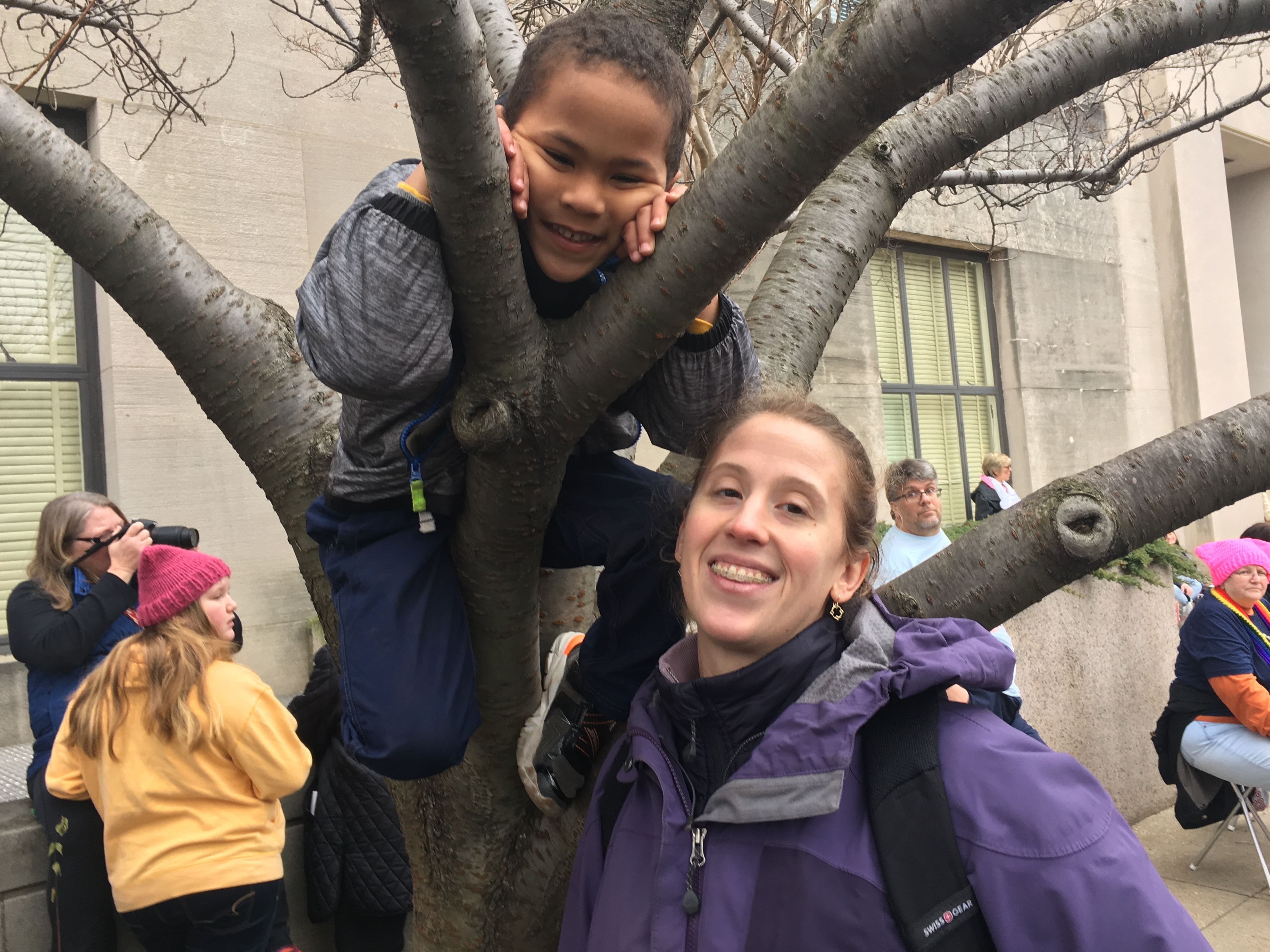 Heather Ba, pictured here with her 4-year-old son, said she came from her home in Chapel Hill, N.C. with four generations of her family to participate in the Women's March in Washington, D.C. (NPR)