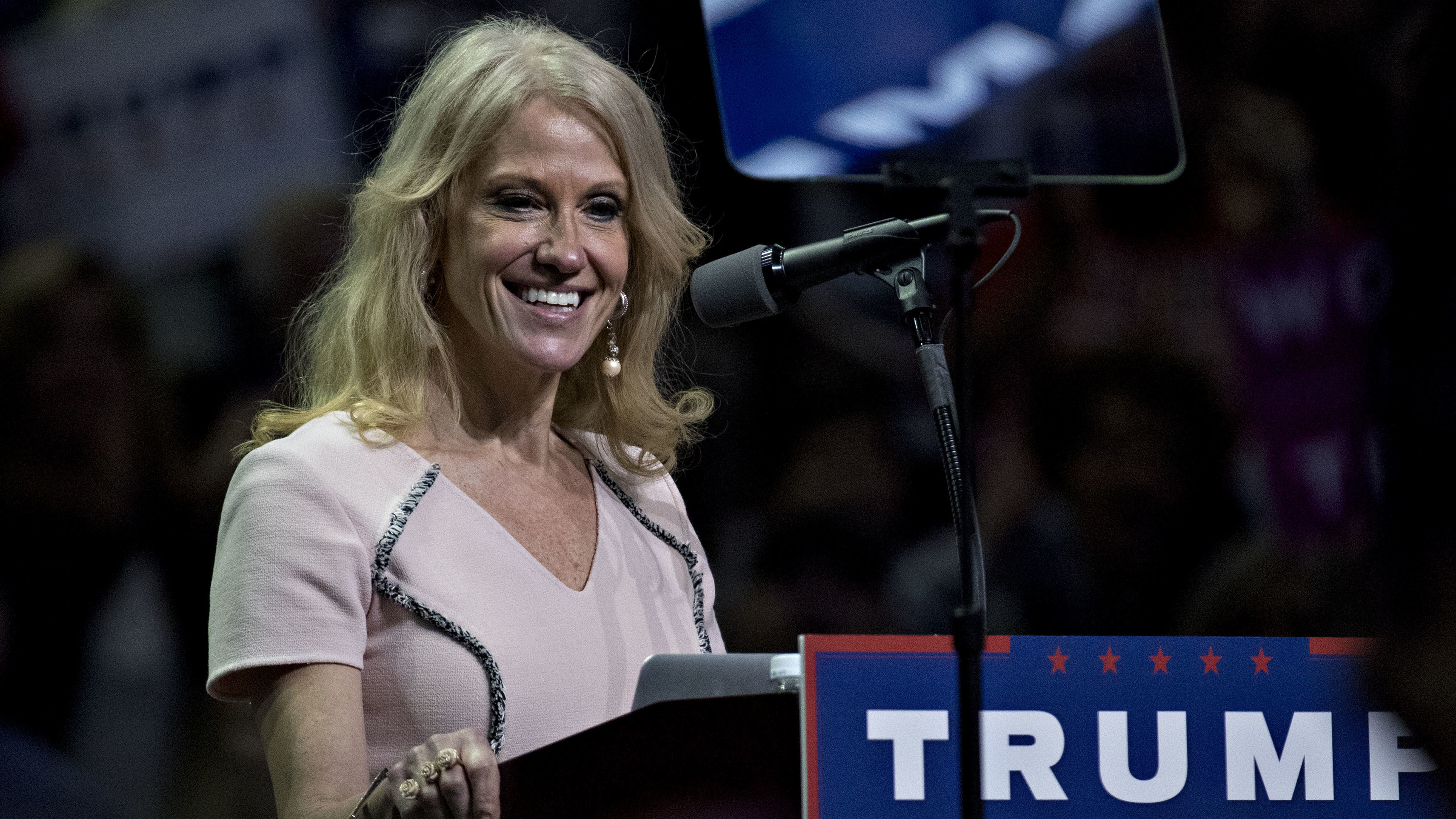 Kellyanne Conway, now an adviser to President Donald Trump and seen here at a November campaign rally, said on NBC News that the Trump administration plans to move Medicaid financing to block grants administered by states.