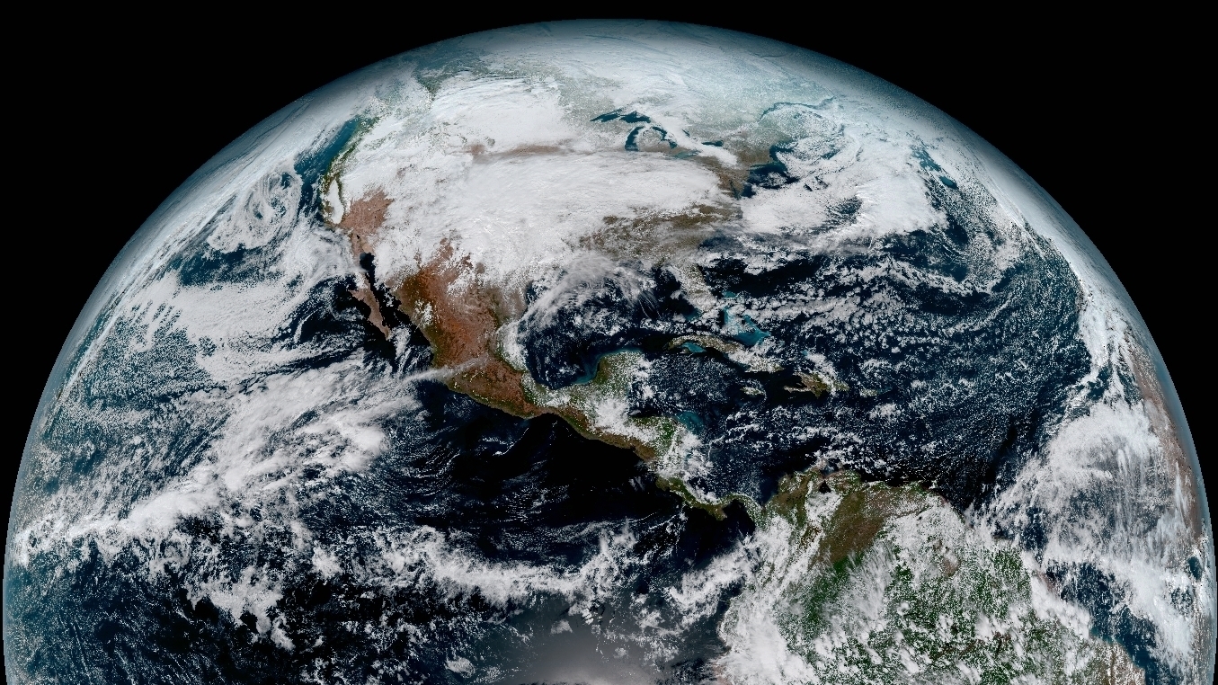 A composite image of Earth taken at 1:07 p.m. ET on January 15 by the GOES-16 satellite.