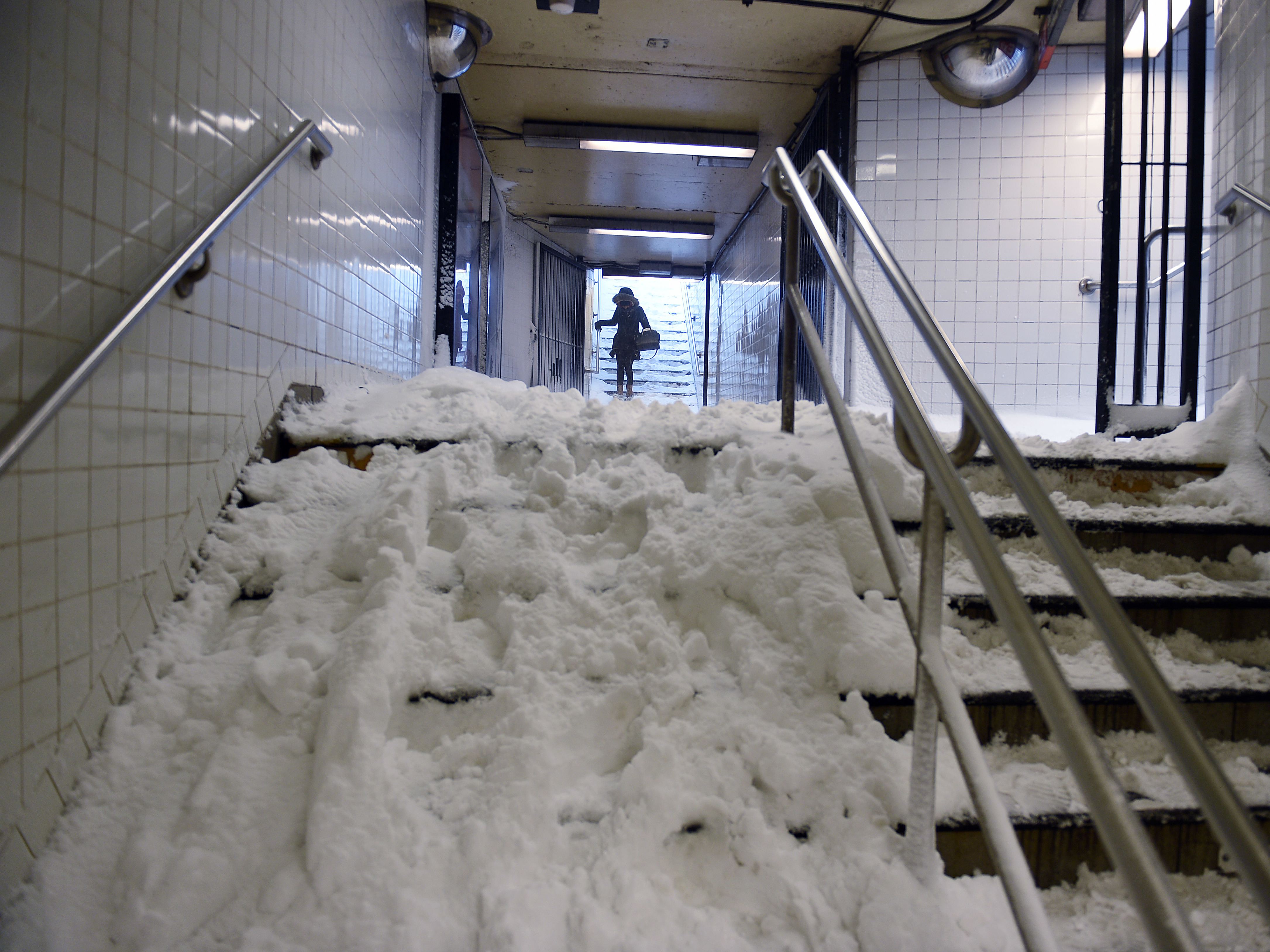 The Columbia Circle subway stop entrance in New York City on Monday. (Astrid Riecken/Getty Images)