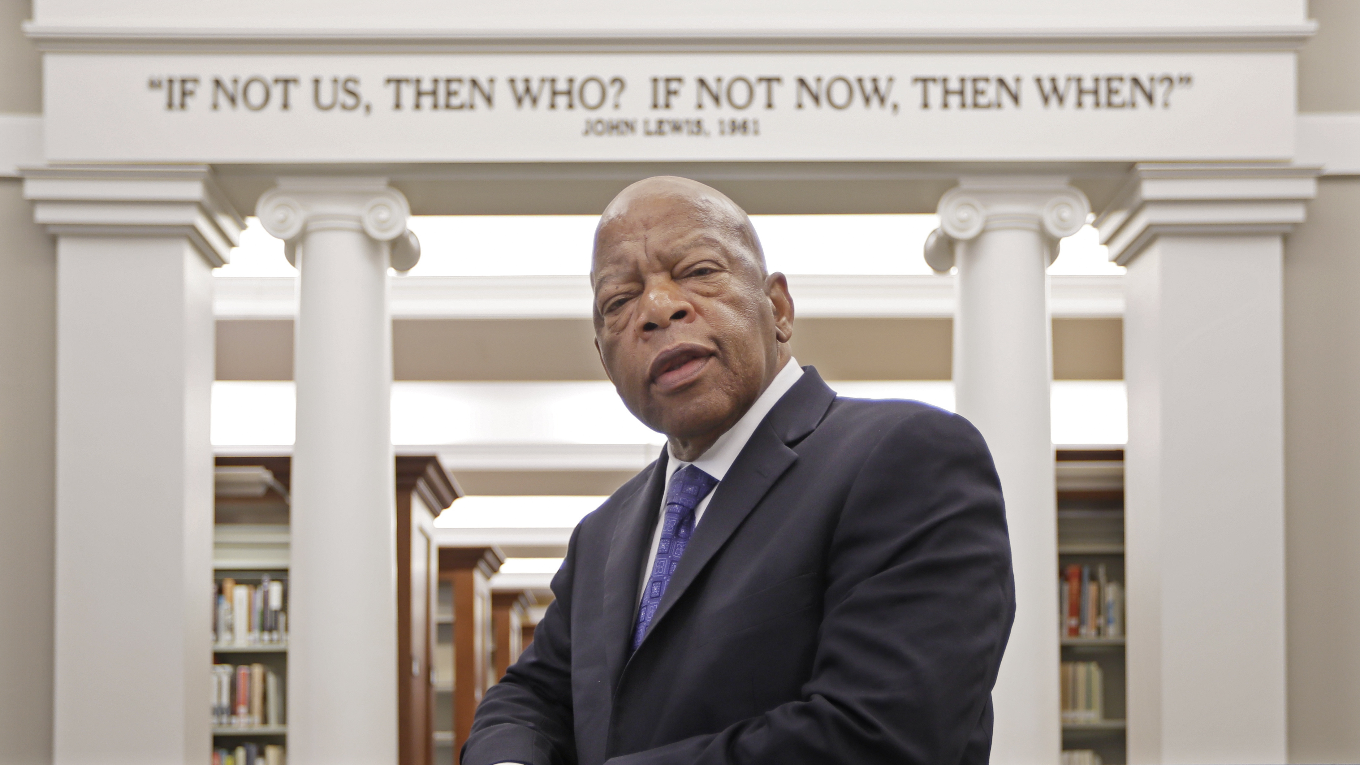 Rep. John Lewis stands in the Civil Rights Room in the Nashville Public Library in Nashville, Tenn. The American Library Association announced Monday that the Georgia Democrat received four prizes Monday for March: Book Three, the last of a graphic trilogy about his civil rights activism and winner last fall of a National Book Award.