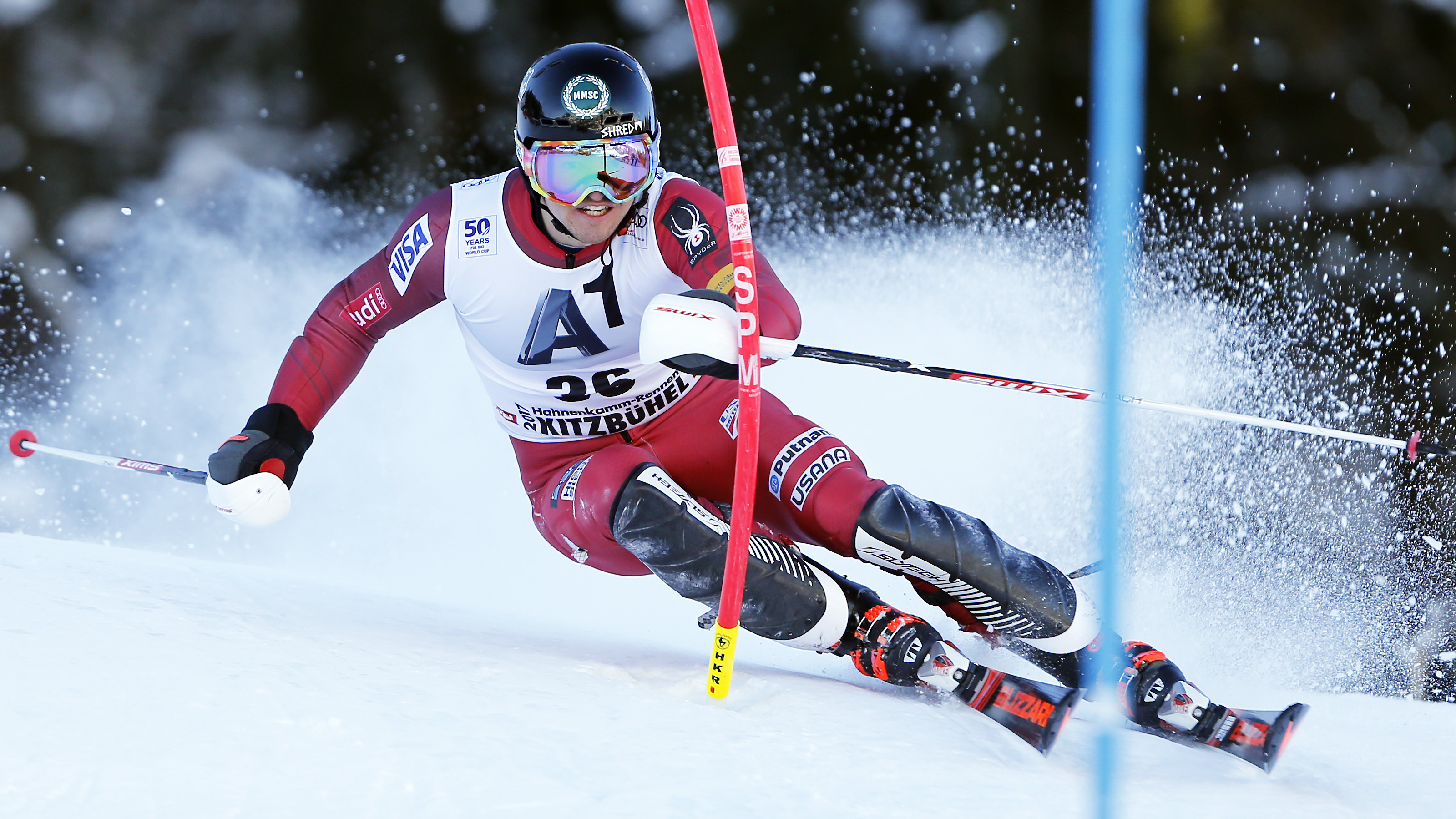 Robby Kelley, seen here during a race in Kitzbuehel, Austria, this weekend, gained some new fans for refusing to quit in another World Cup slalom race Tuesday night.