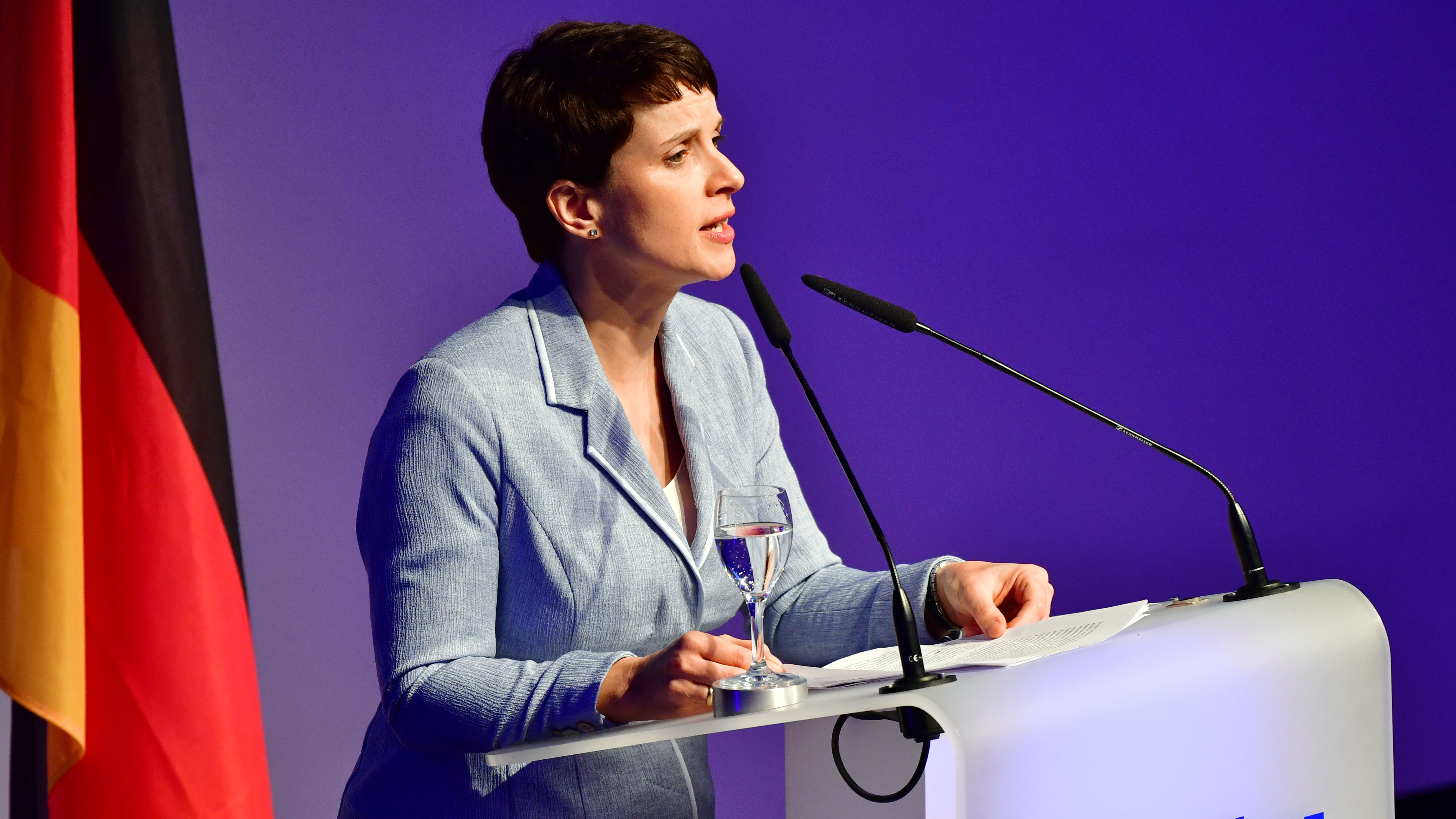 Frauke Petry, leader of the Alternative für Deutschland (AfD) political party, speaks at a conference of European right-wing parties on January 21 in Koblenz, Germany.