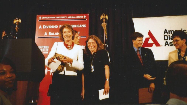 Author Miriam E. Tucker, right, with Mary Tyler Moore in August 1997.