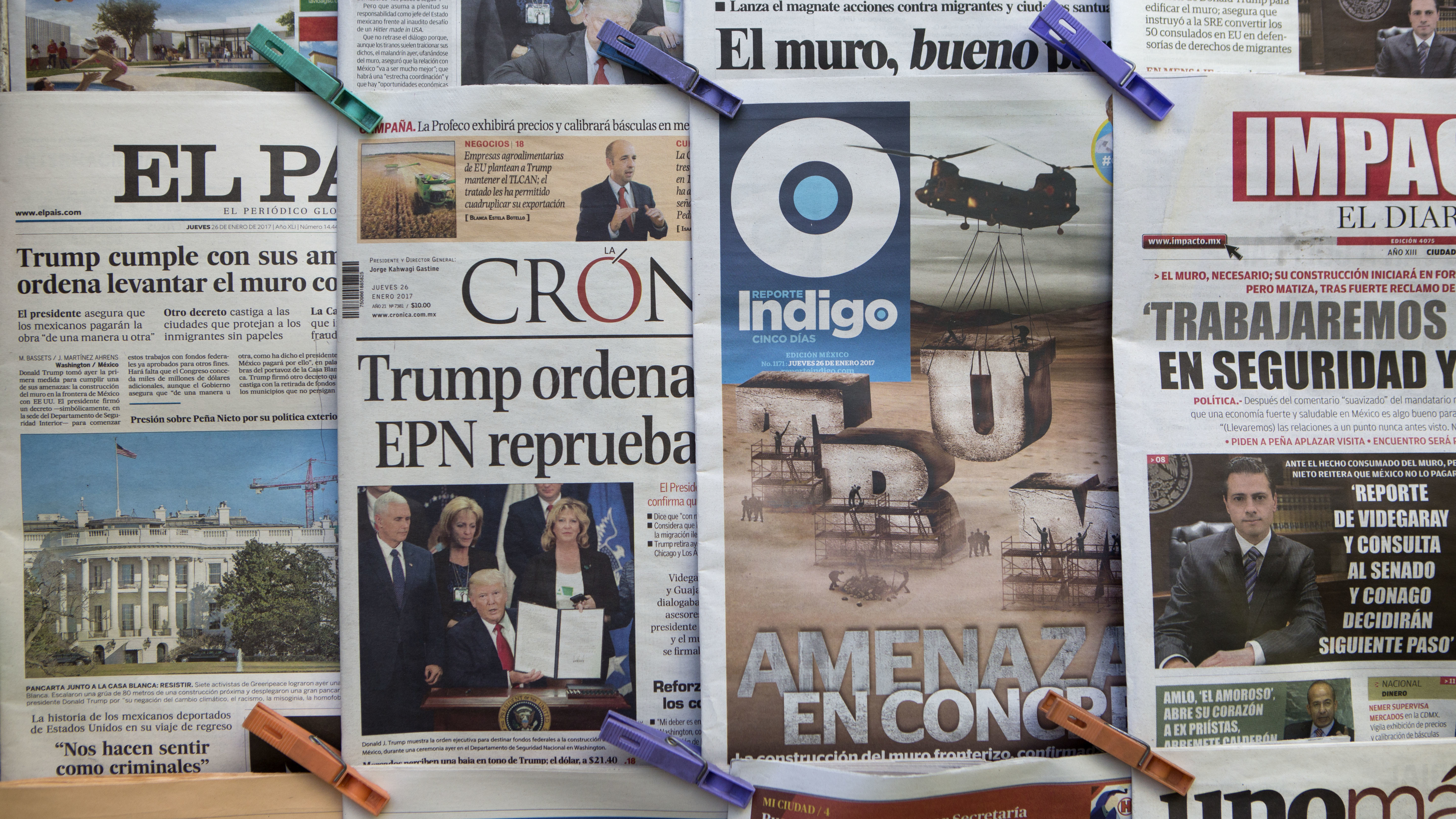 Newspapers in Mexico City on Thursday featured headlines about President Trump