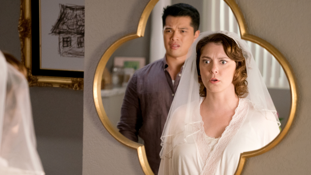 The Mirror Has Two Faces: Josh (Vincent Rodriguez III) and Rebecca (Rachel Bloom) reflect on their approaching nuptials in the second season finale of <em>Crazy Ex-Girlfriend</em>. (The CW)