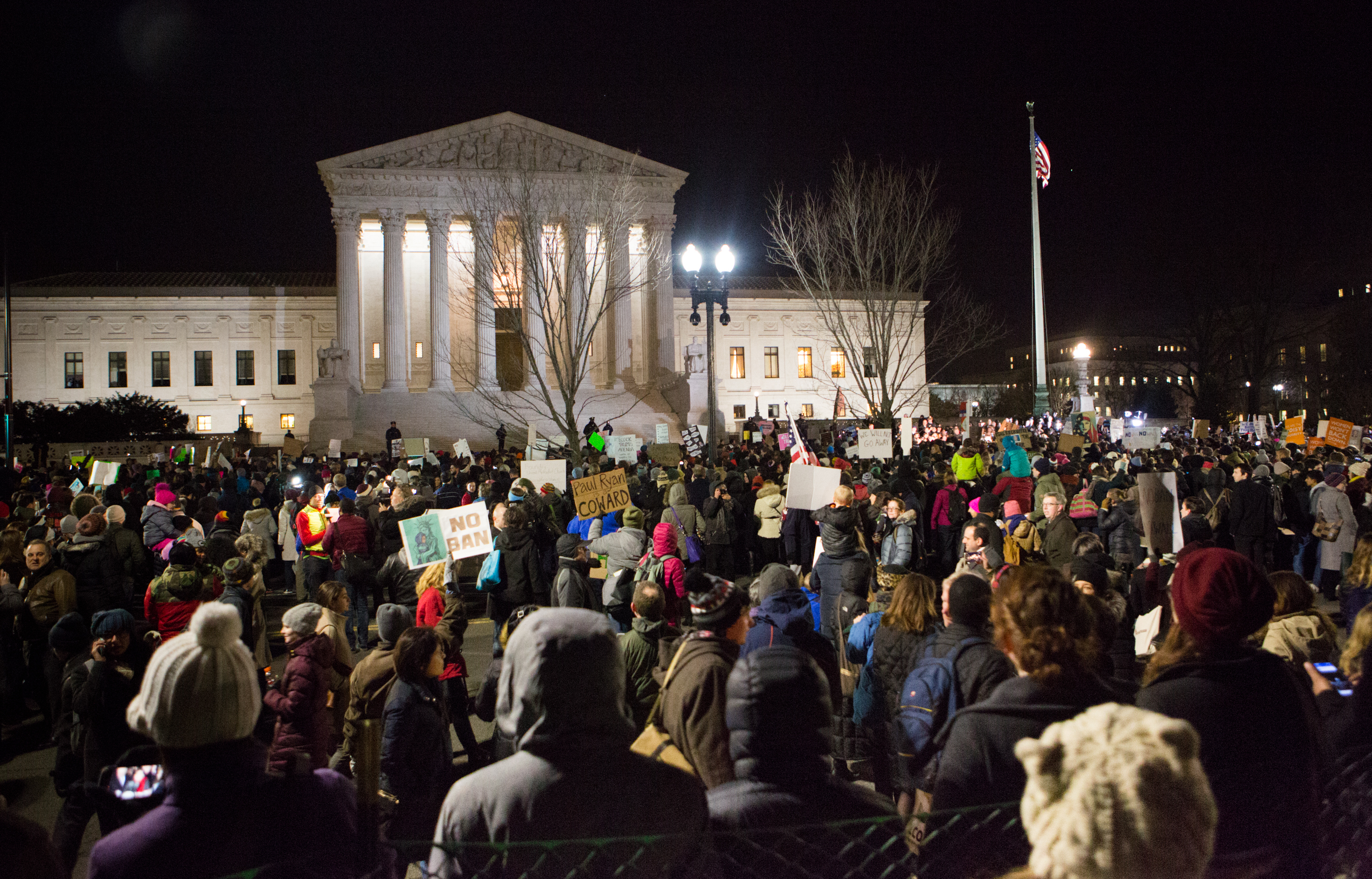 Monday's rally outside the U.S. Supreme Court in Washington, D.C., overflowed the sidewalk and filled the street. (NPR)