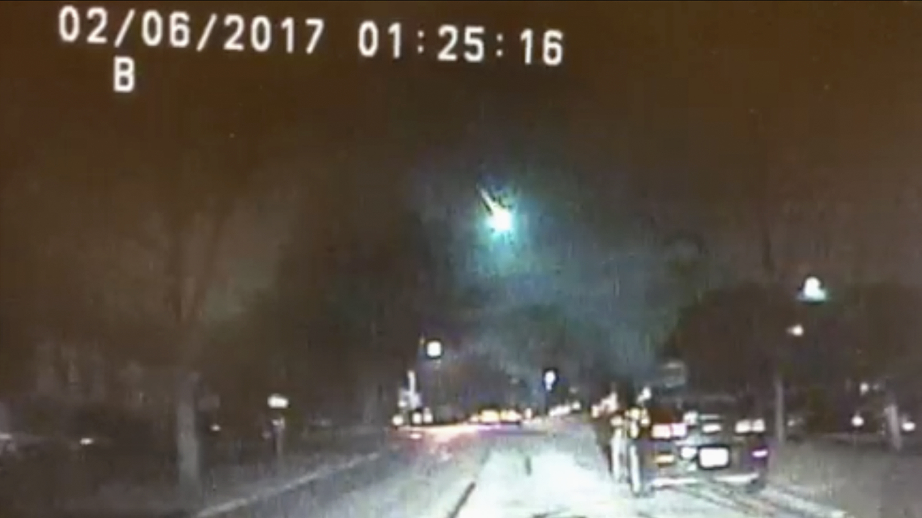 Dashcam video from the Lisle Police Department in Lisle, Ill., captured images of a meteor as it streaked over Lake Michigan early Monday morning.