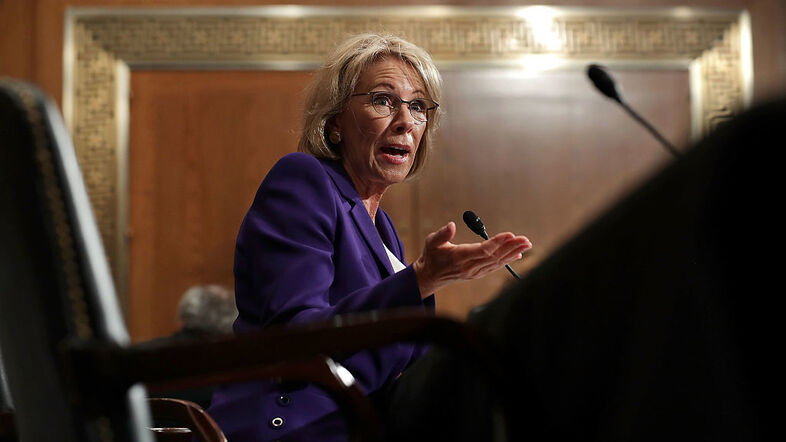 Betsy DeVos, President Trump's pick to be the next secretary of education, testifies during her confirmation hearing before the Senate Health, Education, Labor and Pensions Committee last month. (Chip Somodevilla/Getty Images)