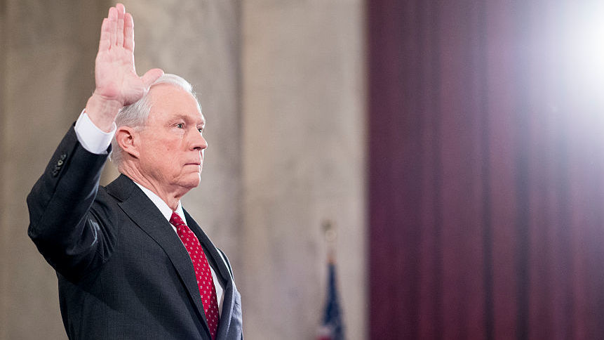 Sen. Jeff Sessions, R-Ala., is sworn in before testifying during the Senate Judiciary Committee hearing on his confirmation hearing last month to be attorney general. (CQ-Roll Call,Inc.)