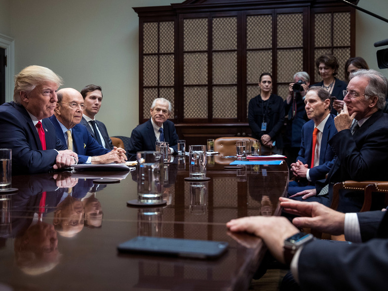 President Trump meets with advisors and Senate and House legislators at the White House on Feb. 2. (Drew Angerer/Getty Images)