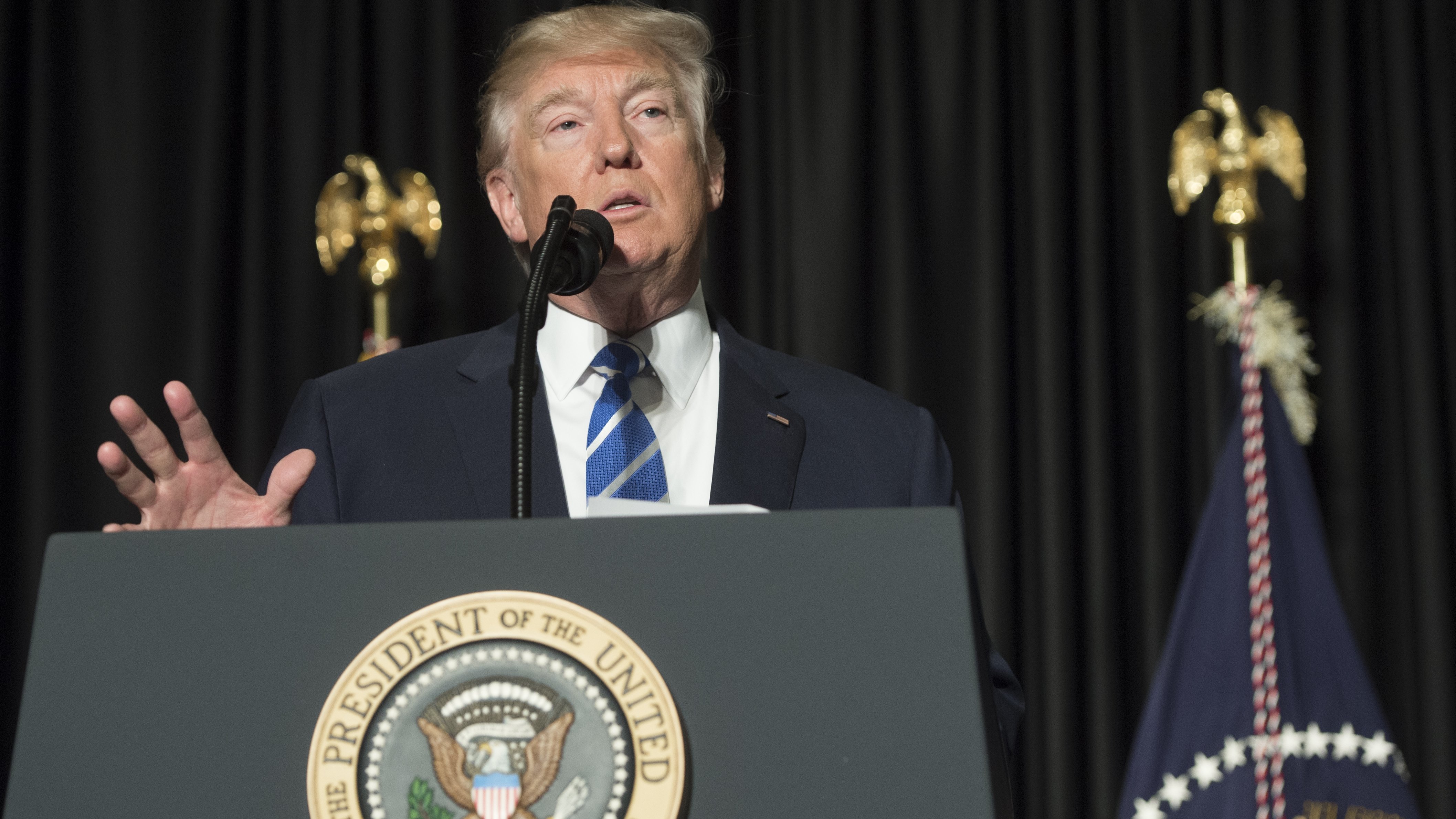 President Trump speaks at the Major Cities Chiefs Association and Major County Sheriff's Association meeting in Washington, D.C., on Feb. 8. (AFP/Getty Images)