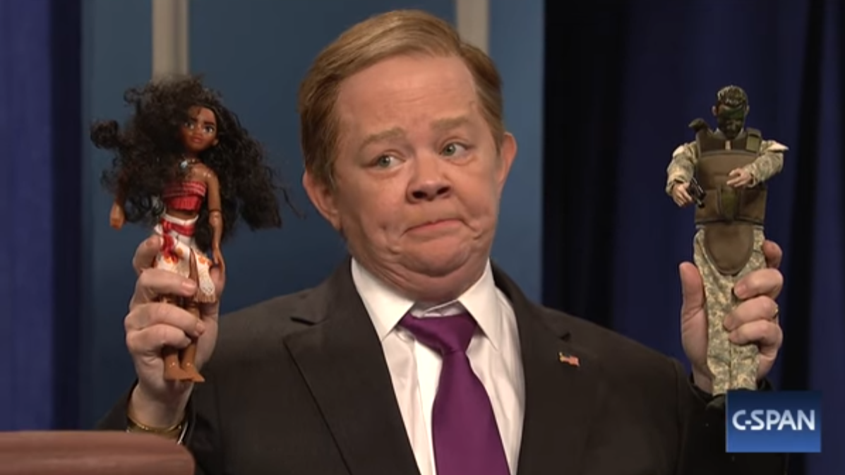 Melissa McCarthy was back as White House press secretary Sean Spicer, demonstrating TSA procedures. (Screengrab by NPR/YouTube)