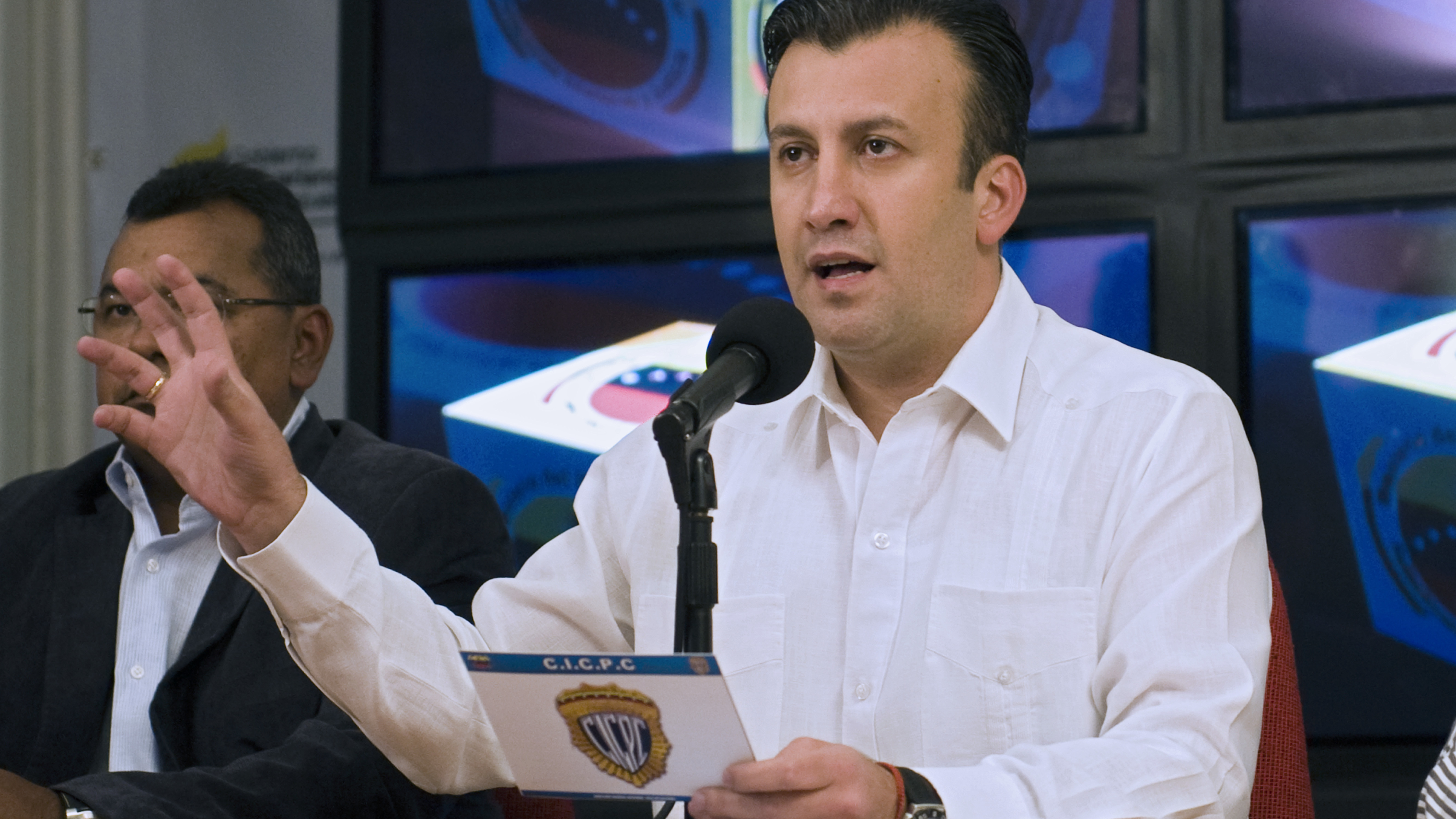 Tarek El Aissami, then Venezuela's interior minister, holds a press conference in Caracas in April 2012. El Aissami became the country's vice president last month, and the U.S. Treasury Department announced sanctions against him on Monday. (AFP/Getty Images)