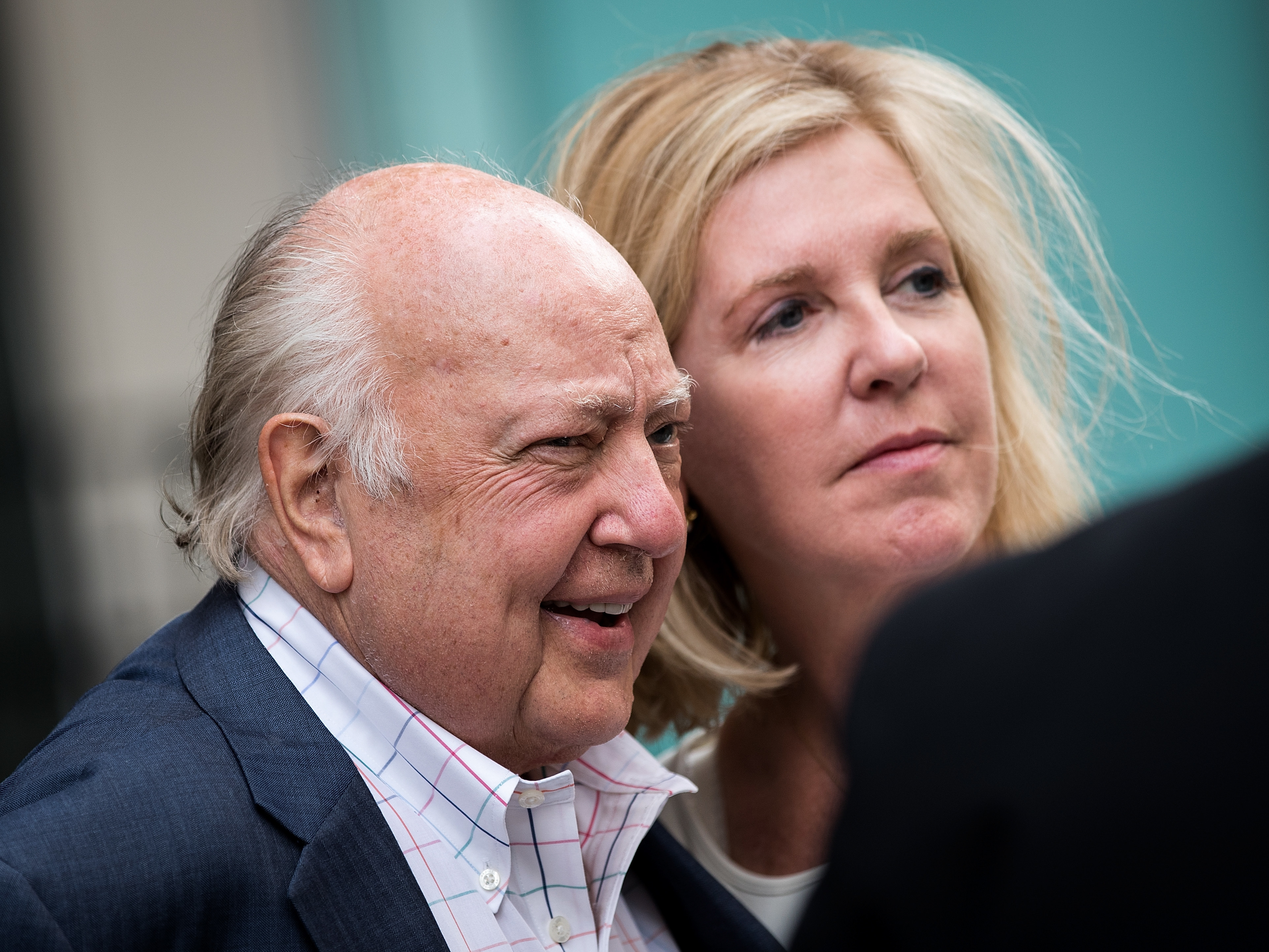 Then-Fox News chairman Roger Ailes with his wife Elizabeth Tilson in 2016. A New York attorney alleges Fox faces a federal probe related to sexual harassment of company employees by Ailes. (Getty Images)