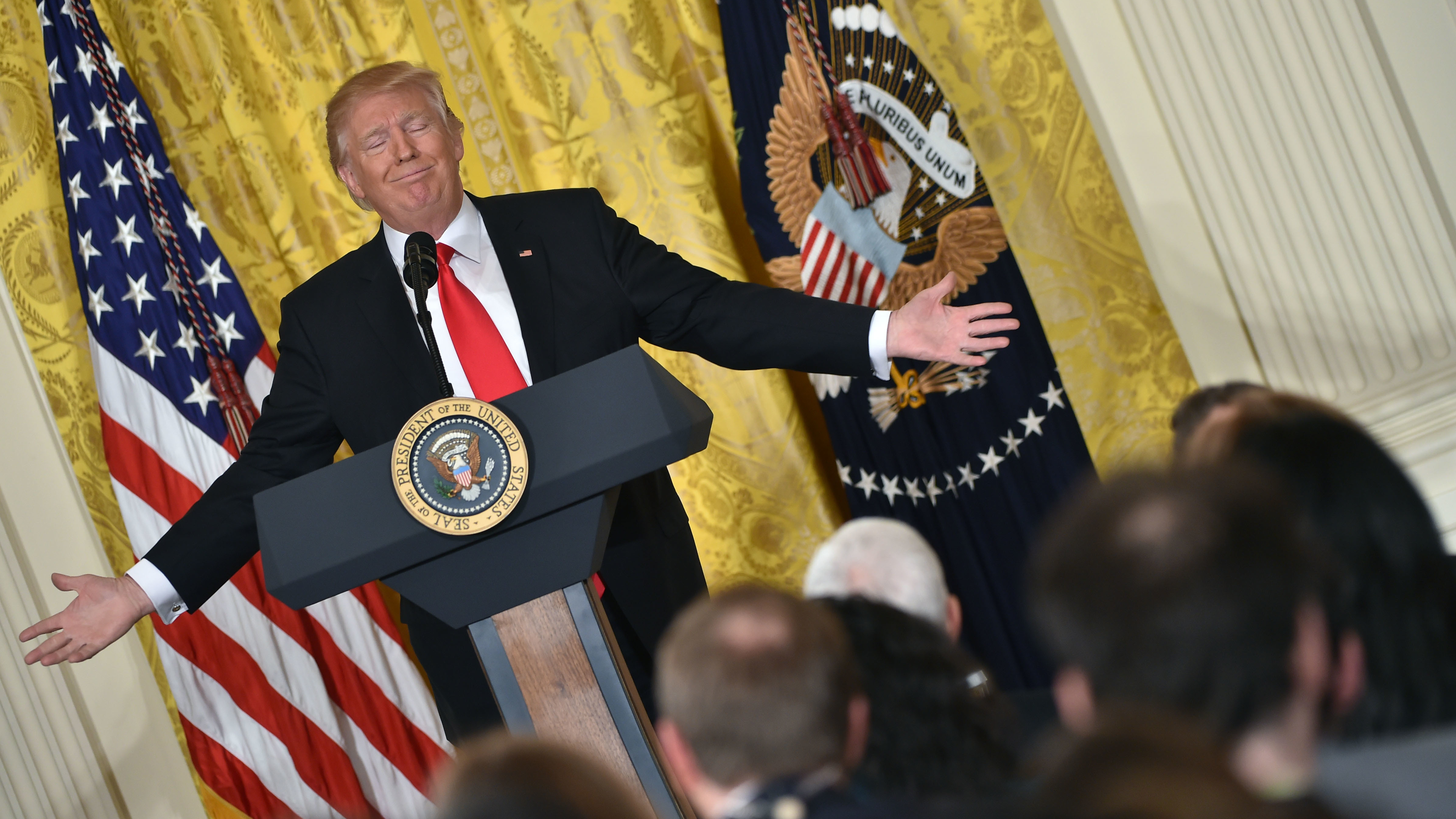 President Trump speaks during a news conference at the White House on Thursday. (AFP/Getty Images)