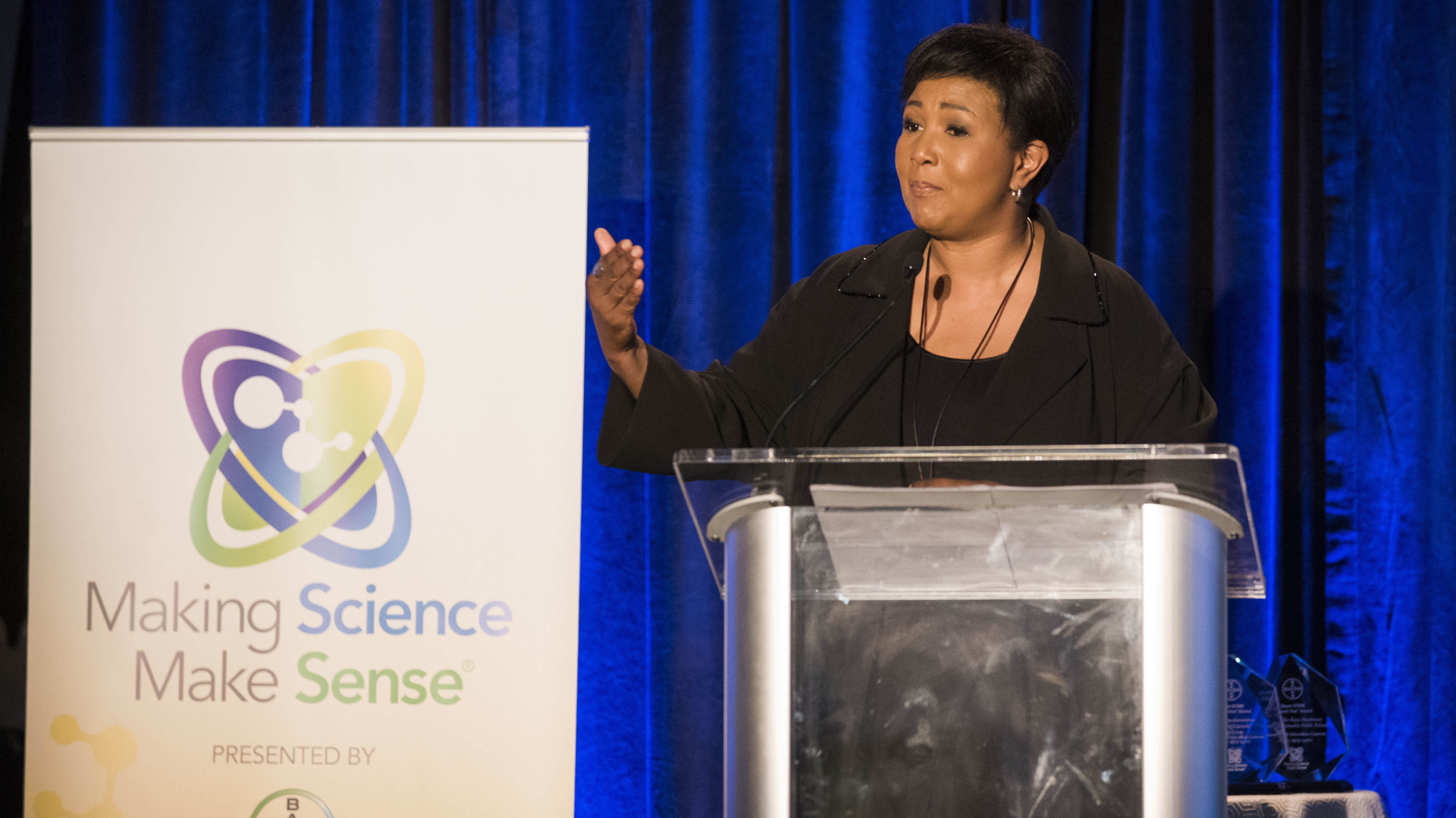 Mae Jemison addresses congressional representatives and distinguished guests at Bayer