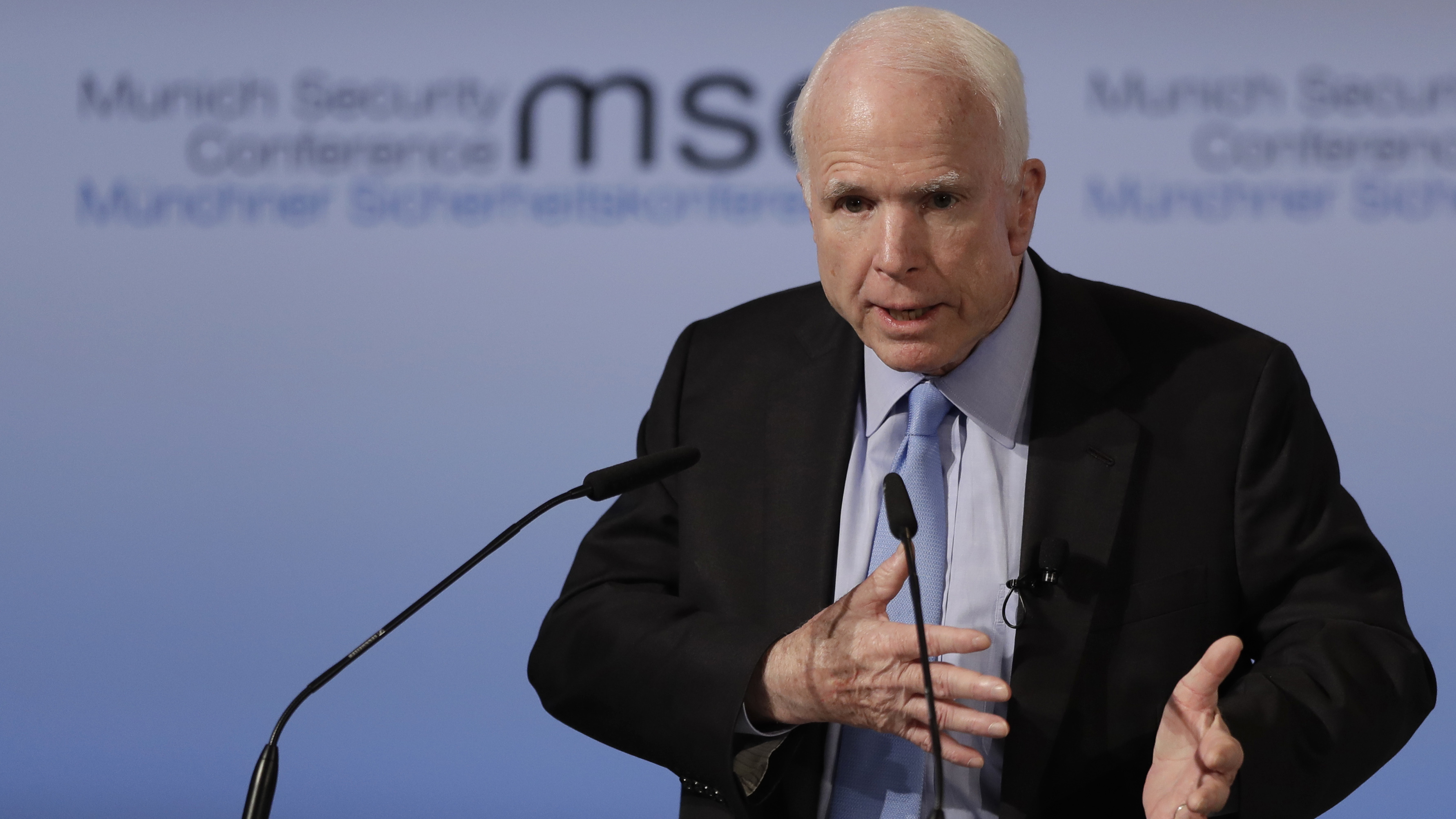 Sen. John McCain, R-Ariz., speaks during the Munich Security Conference last week. McCain