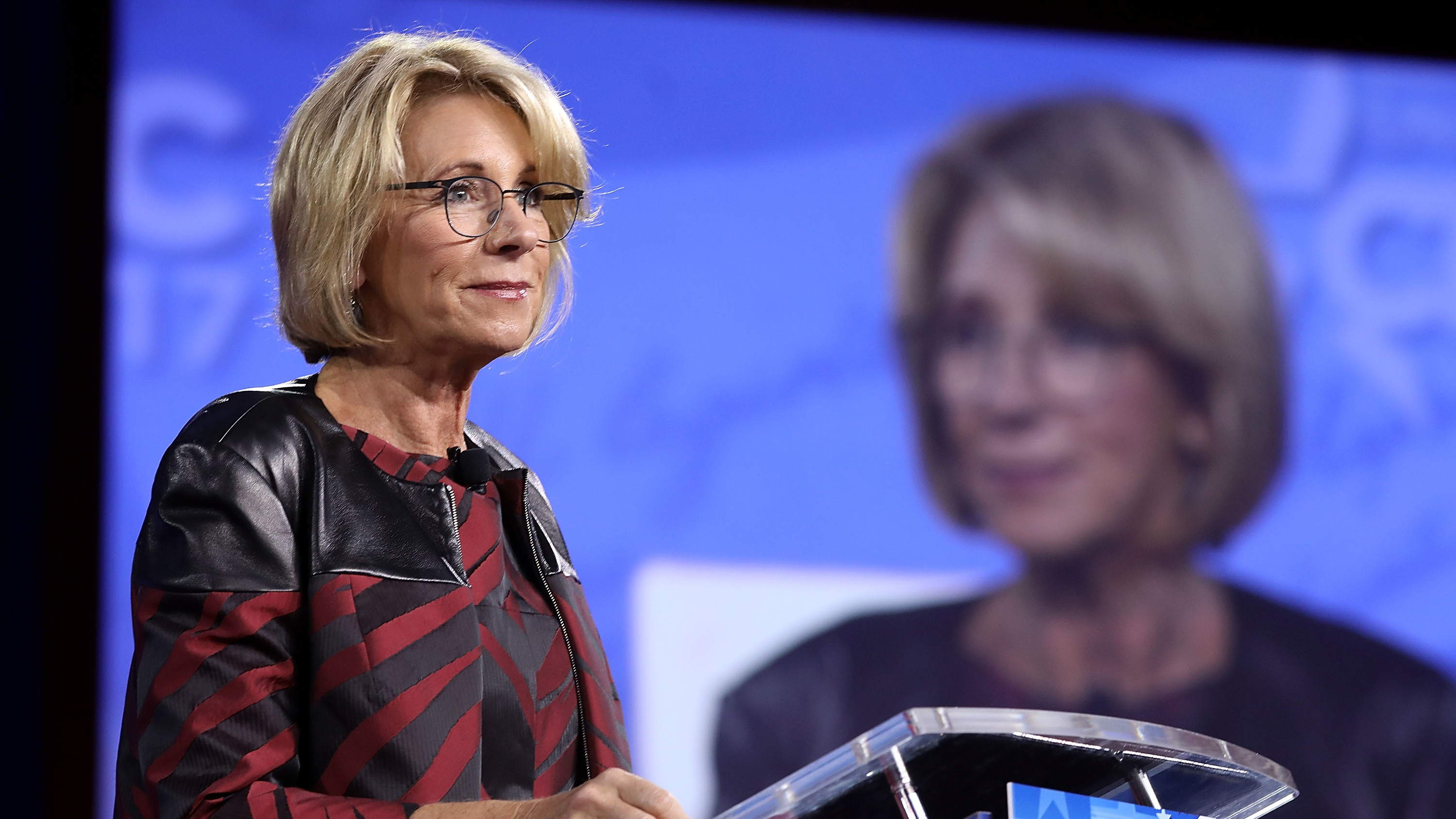 Education Secretary Betsy DeVos addresses the Conservative Political Action Conference at the Gaylord National Resort and Convention Center Thursday at National Harbor, Md. (Getty Images)