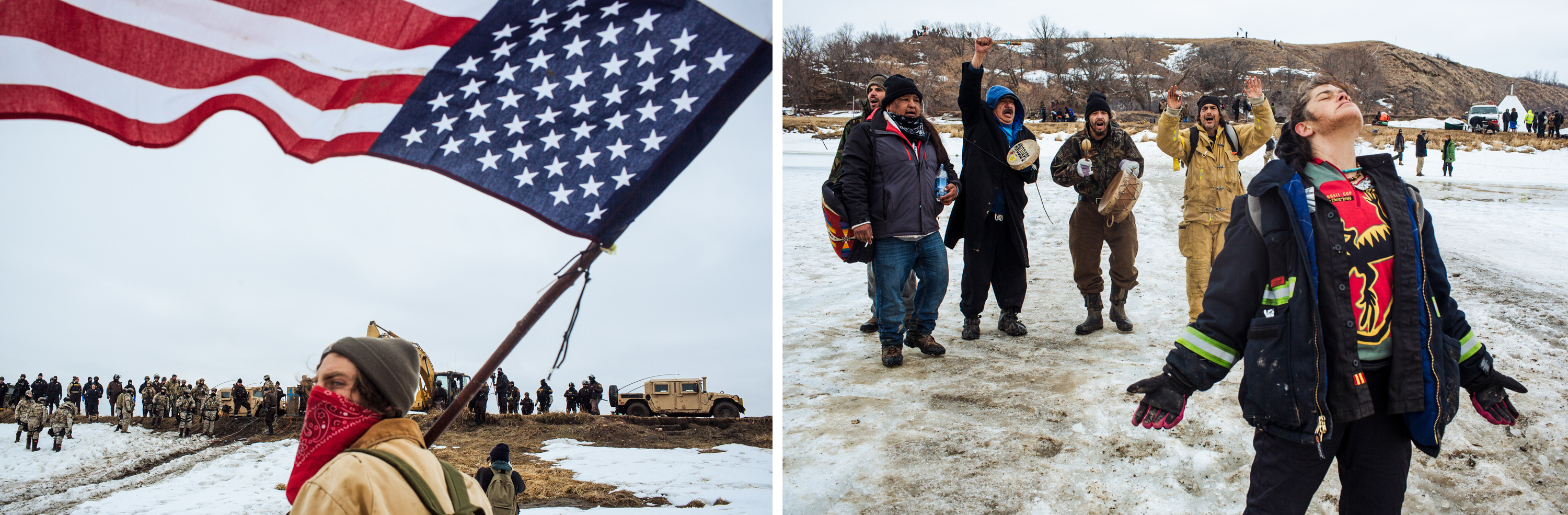 PHOTOS: The Final Hours Of A Dakota Access Pipeline Protest Camp 4 Protestors stand on the Cannonball River as police secure the northern bank after they cleared the Oceti Sakowin camp.