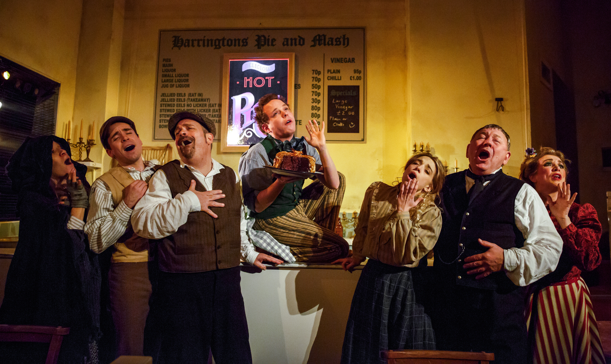 The Barrow Street Theatre has been transformed into a near-perfect recreation of Harrington's Pie & Mash — one of the oldest working pie shops in London. (Joan Marcus)
