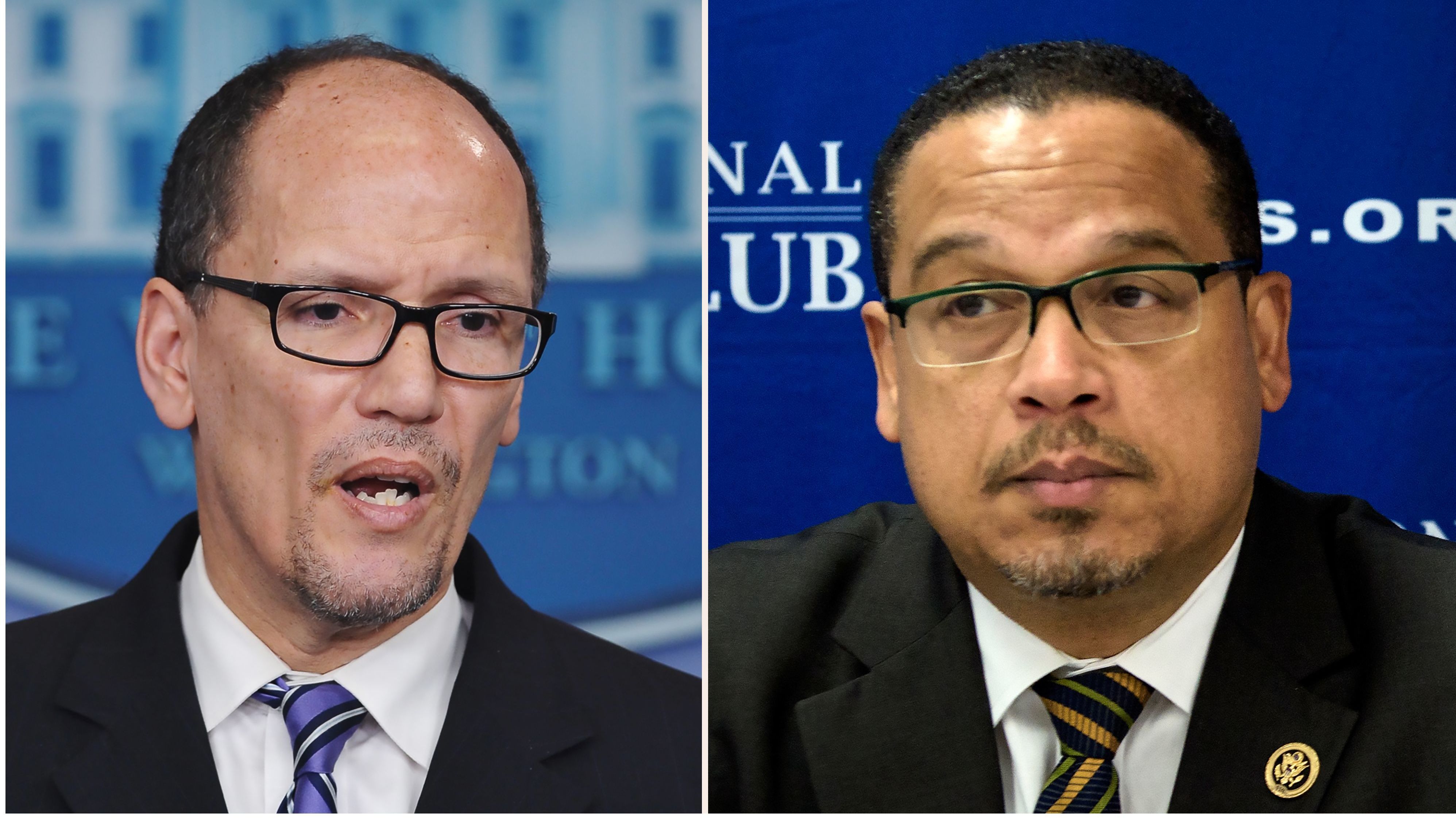 Tom Perez (left) and Keith Ellison are two front-runners for DNC chair. (AFP/Getty Images)