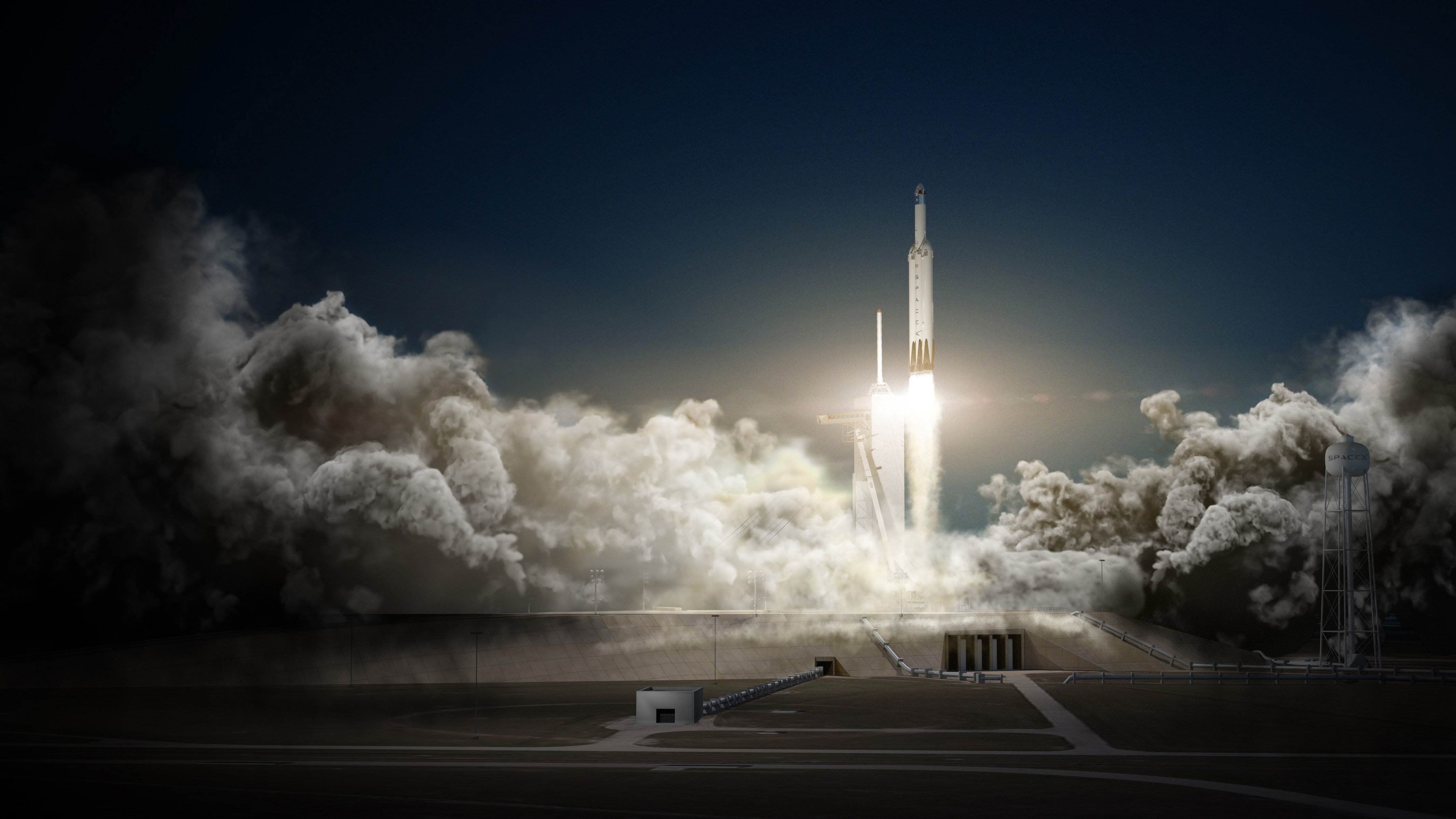 Space X says its Falcon Heavy rocket, shown here in an artist