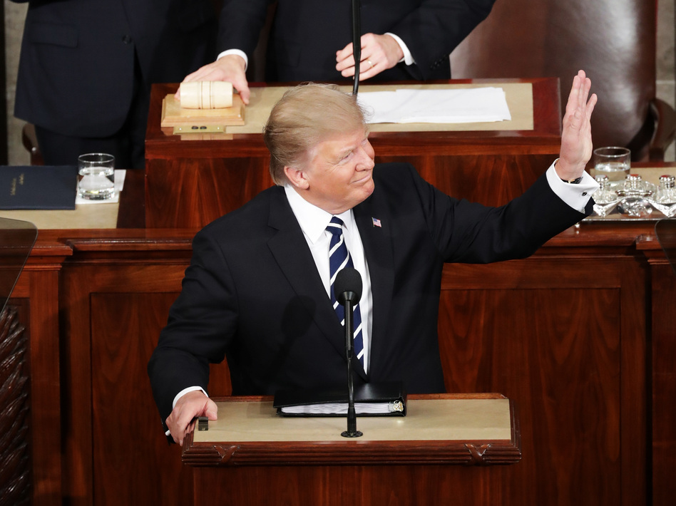President Trump arrives to address a joint session of the Congress at the Capitol on Tuesday. (Chip Somodevilla/Getty Images)