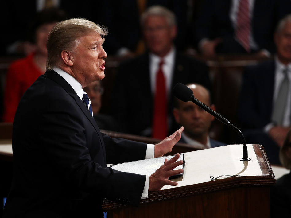 U.S. President Donald Trump arrives to addresses a joint session of the U.S. Congress on Tuesday in the House chamber of the U.S. Capitol in Washington, D.C. (Win McNamee/Getty Images)