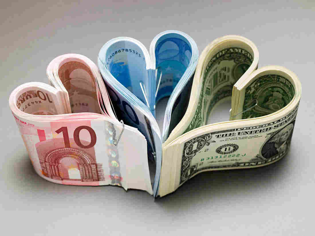Banknotes as hearts.