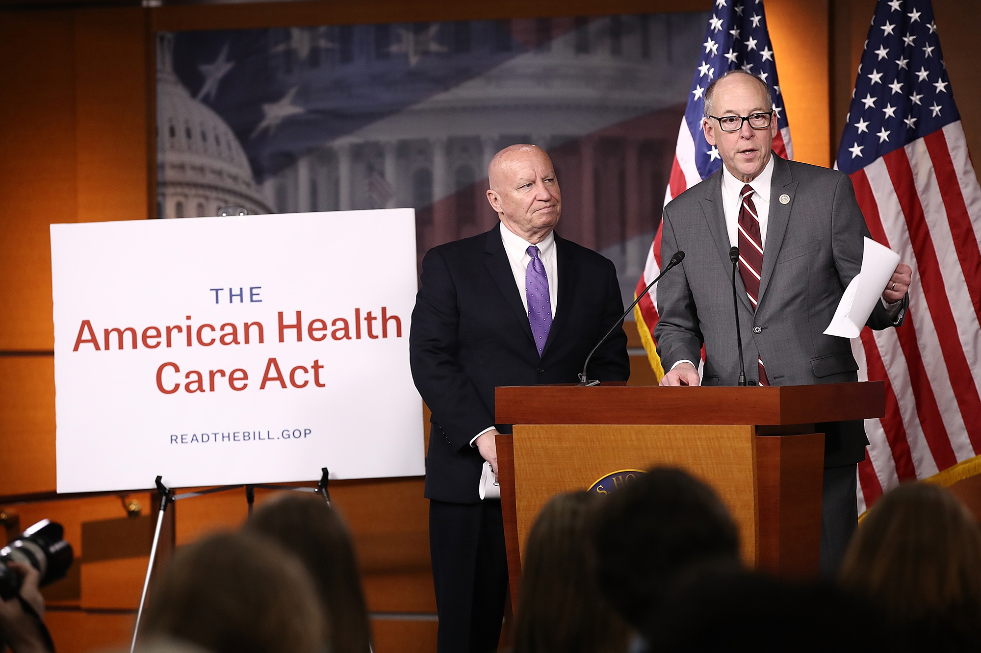 House Ways and Means Chairman Kevin Brady, R-Texas (from left) and House Energy and Commerce Chairman Greg Walden, R-Ore., answer questions about the American Health Care Act. (Getty Images)
