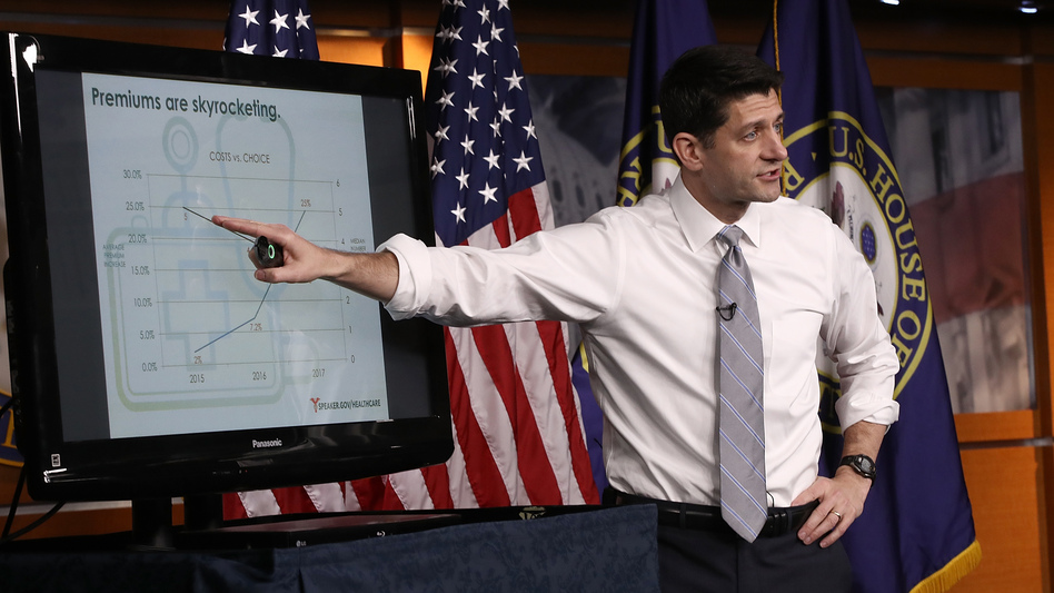 Speaker of the House Paul Ryan, R-Wis., explains the Republican plan to replace the Affordable Care Act during his weekly press conference at the U.S. Capitol on Thursday. (Win McNamee/Getty Images)