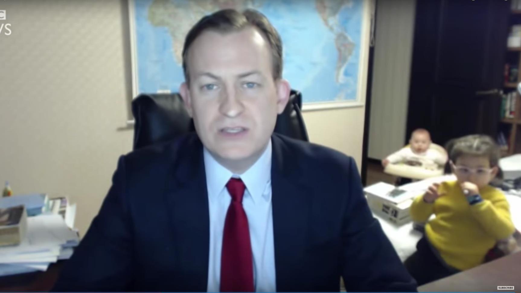 Korean peninsula analyst Robert E. Kelly earned widespread empathy after his kids provided an expected spot of comic relief in a live appearance on the BBC on Friday. (BBC News Cards Against Humanity via YouTube/Screenshot by NPR)