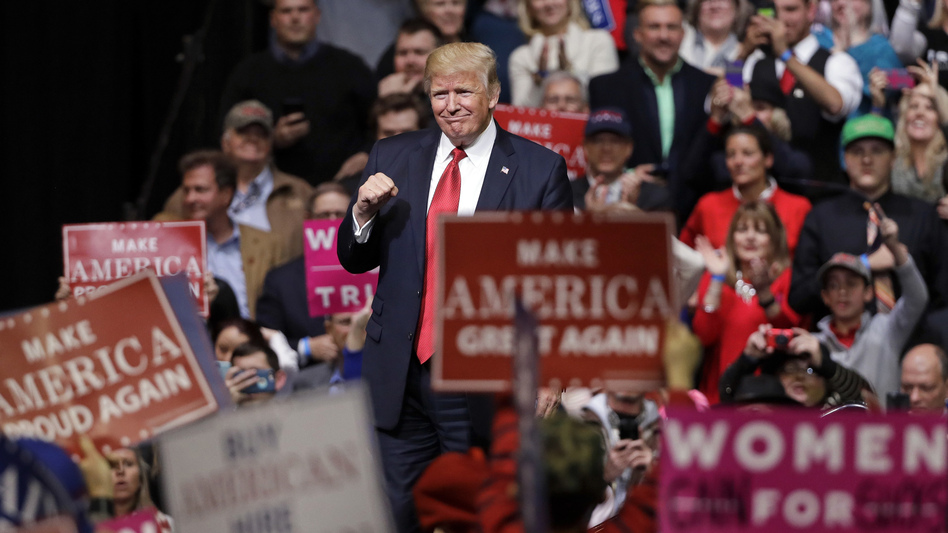 President Donald Trump acknowledges applause as he leaves the stage after speaking at a rally Wednesday in Nashville, Tenn. (Mark Humphrey/AP)