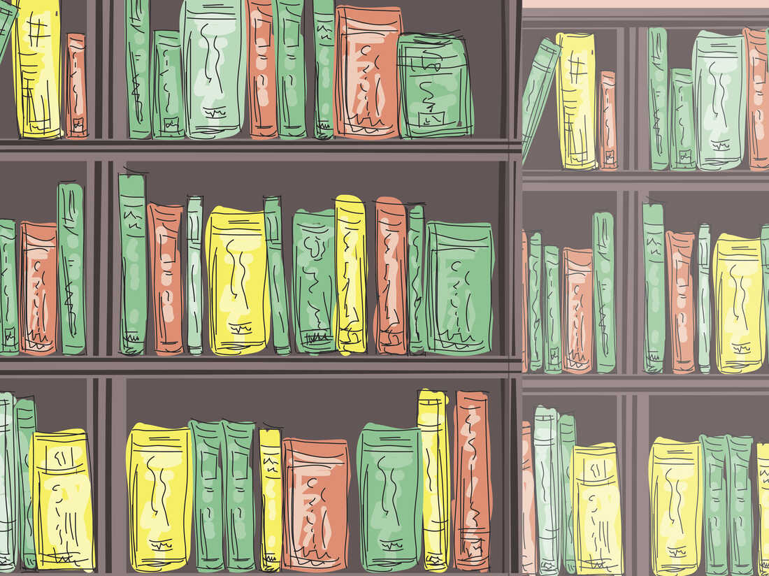Doodled Coffee And Books. Retro cartoon style sketchy reading and coffee in a library.