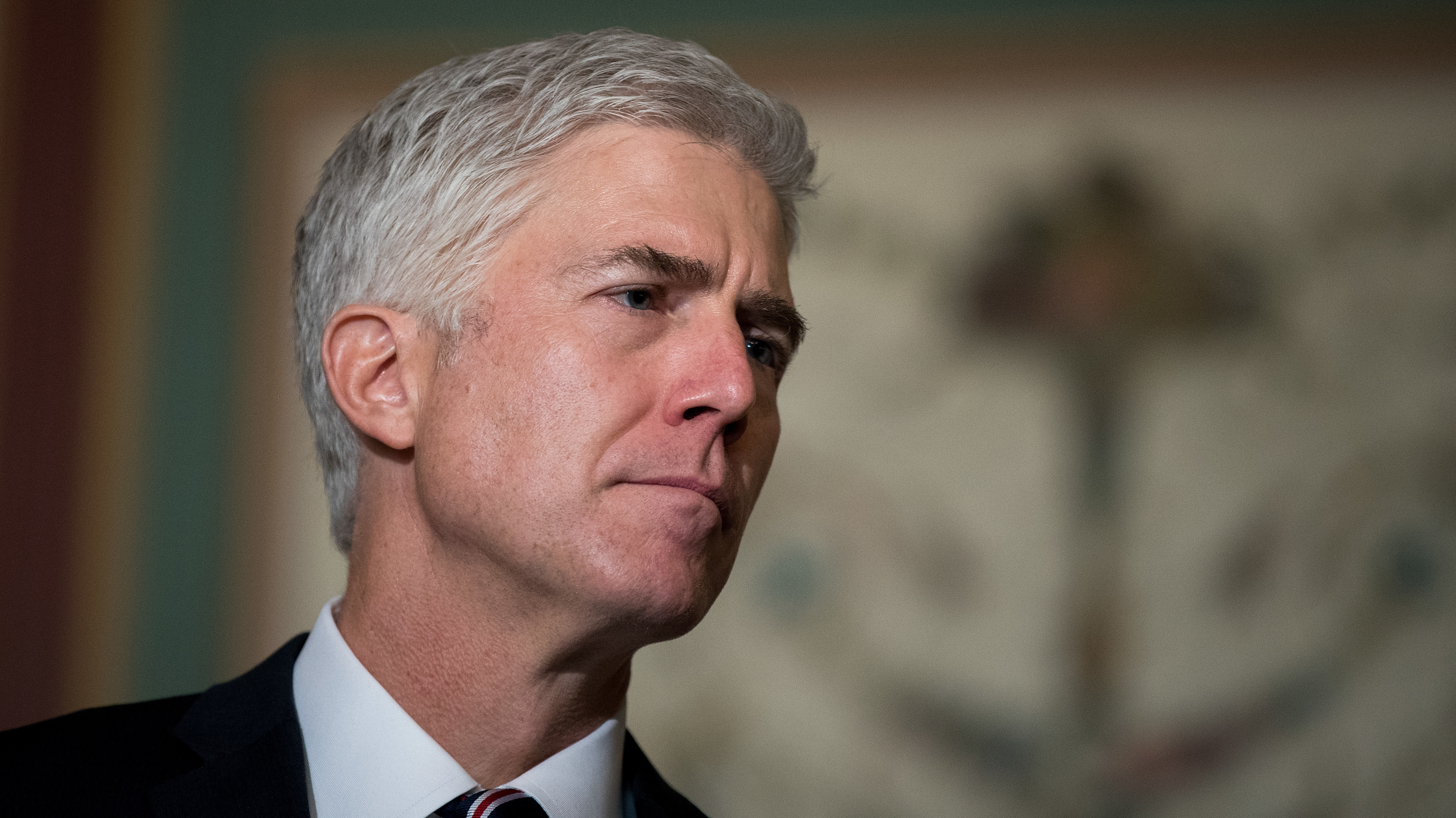 Supreme Court nominee Neil Gorsuch appears before reporters before a meeting on Capitol Hill on Feb. 1. (Getty Images)