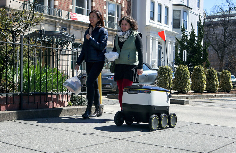Robots Deliver Takeout Orders On The Streets Of Washington D C The Delivery Bot Zips Its Way Down A Washington D C Sidewalk During Demonstration Of Autonomous Machine Meg Kelly Npr Hide Caption