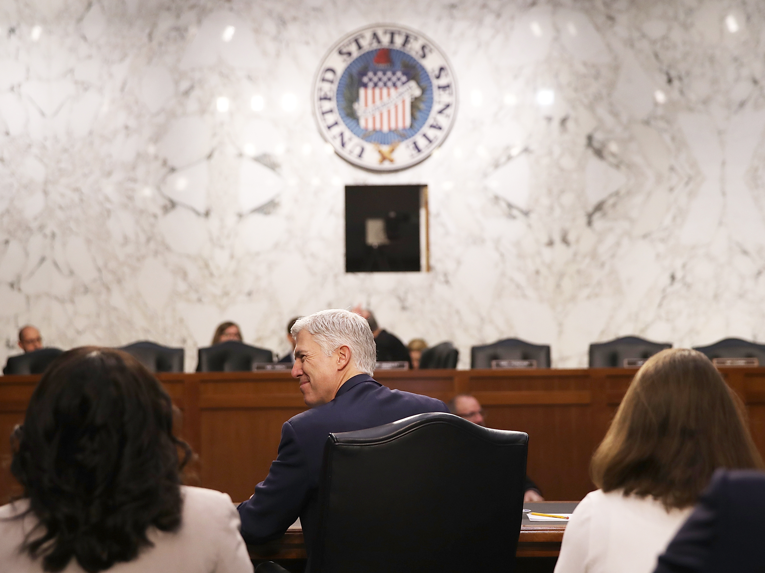 Judge Neil Gorsuch looks on during the third day of his Supreme Court confirmation hearing before the Senate Judiciary Committee in the Hart Senate Office Building on Capitol Hill on Wednesday. (Getty Images)