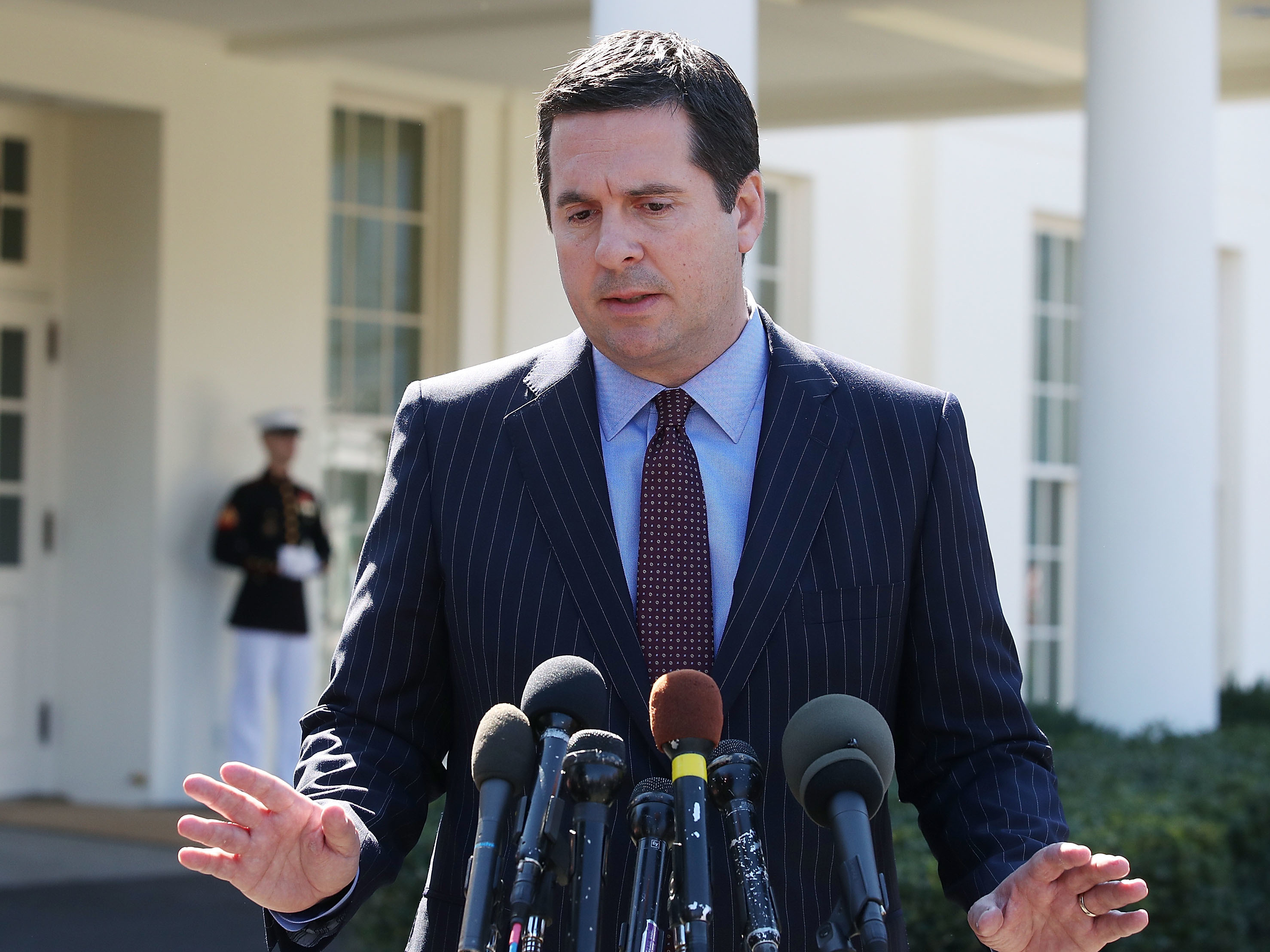 House Intelligence Committee Chairman Devin Nunes speaks to reporters after a meeting at the White House on Wednesday. (Getty Images)