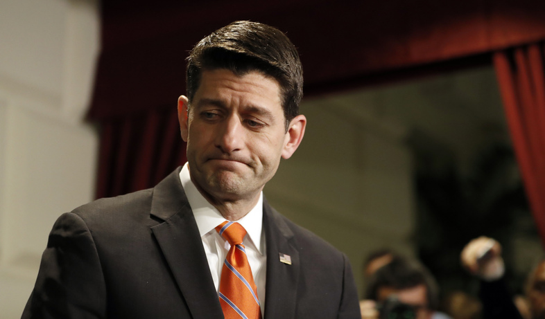 House Speaker Paul Ryan told the media Thursday night that the House would be "proceeding" with the Republican health care bill on Friday, after a meeting with lawmakers. Thursday's vote had been delayed. (Alex Brandon/AP)