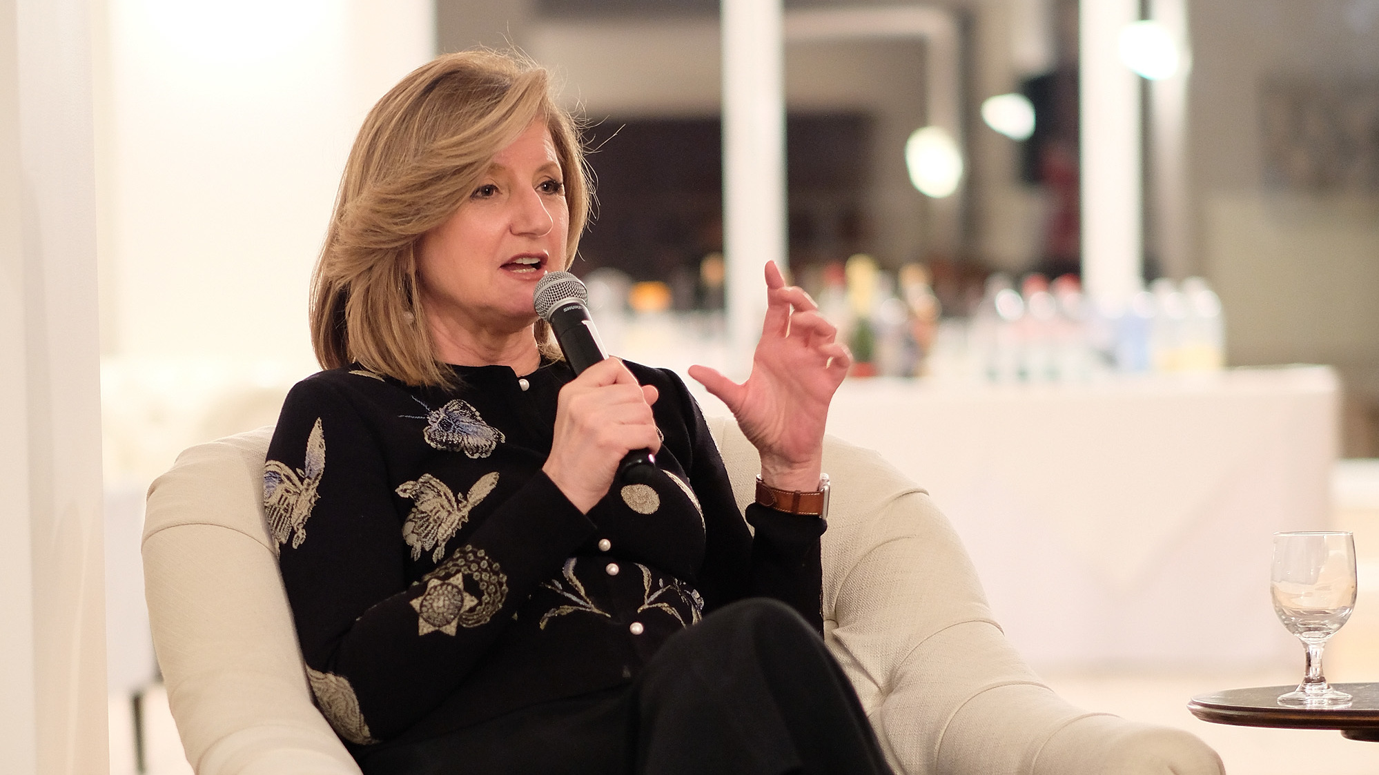 Ariana Huffington speaks on stage during a conference in 2016 in New York City. She's taking a bigger role at Uber. (Getty Images)